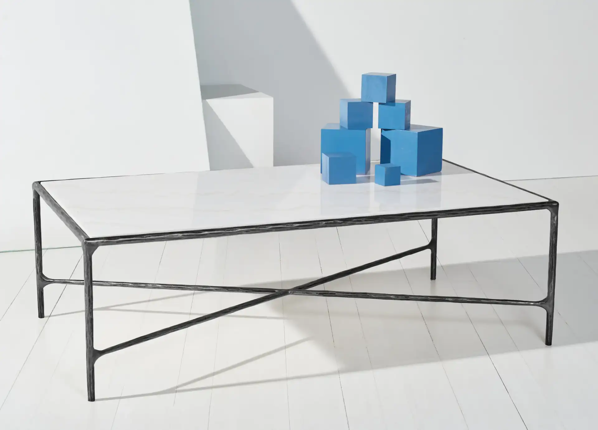 Jessa Rectangle Coffee Table in Black / White in a styled room