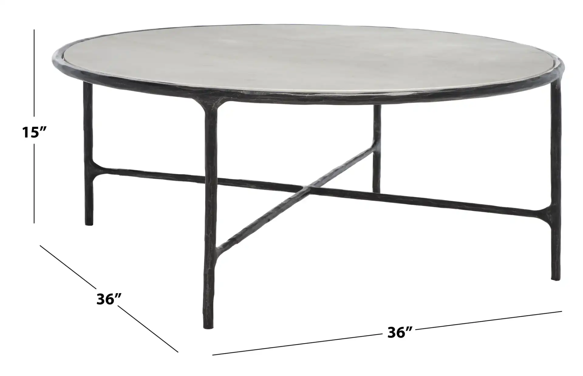 Jessa Round Metal Coffee Table in Black / White, detail view