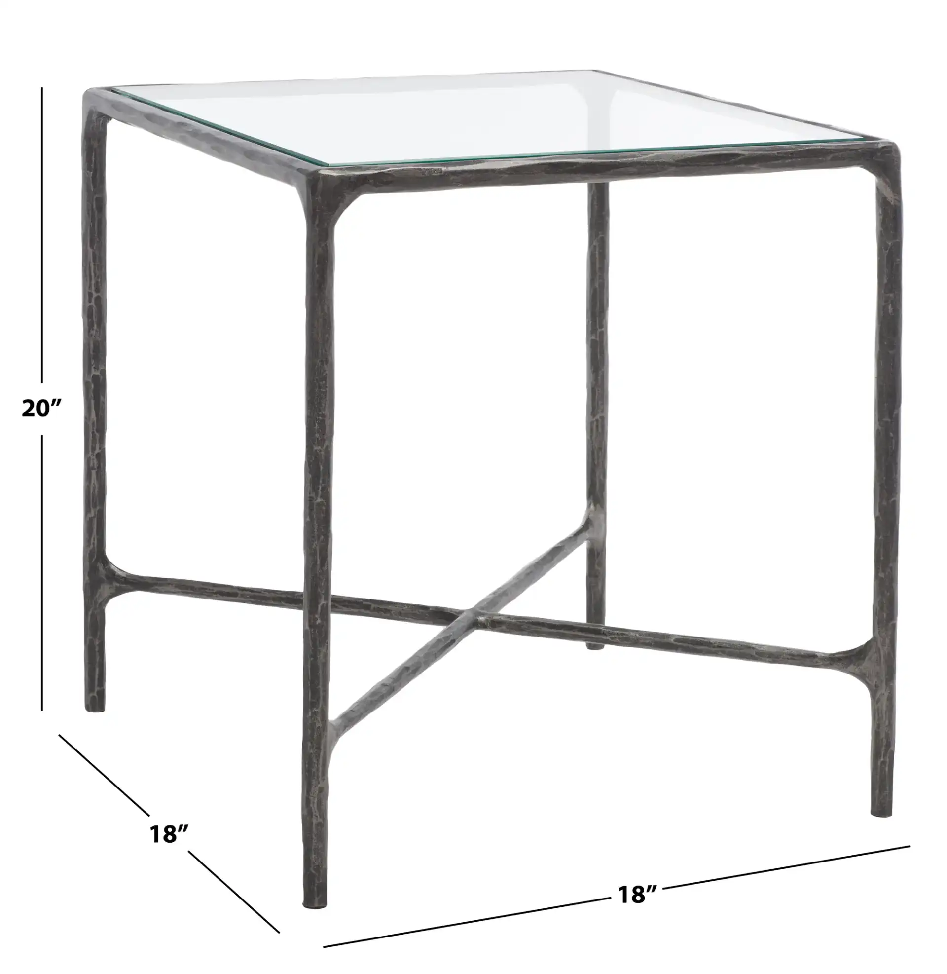 Jessa Metal Square End Table in Black, detail view