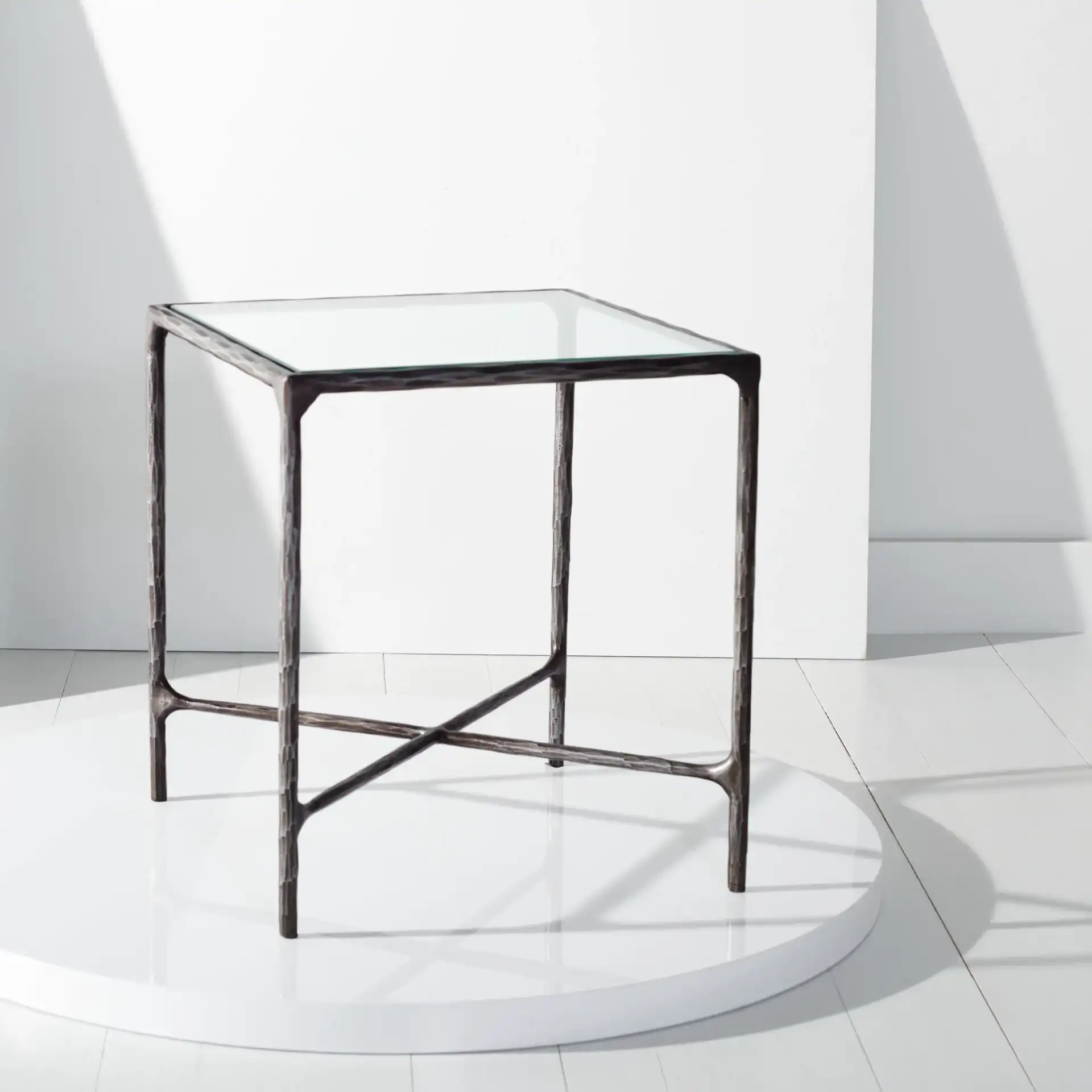 Jessa Metal Square End Table in Black in a styled room