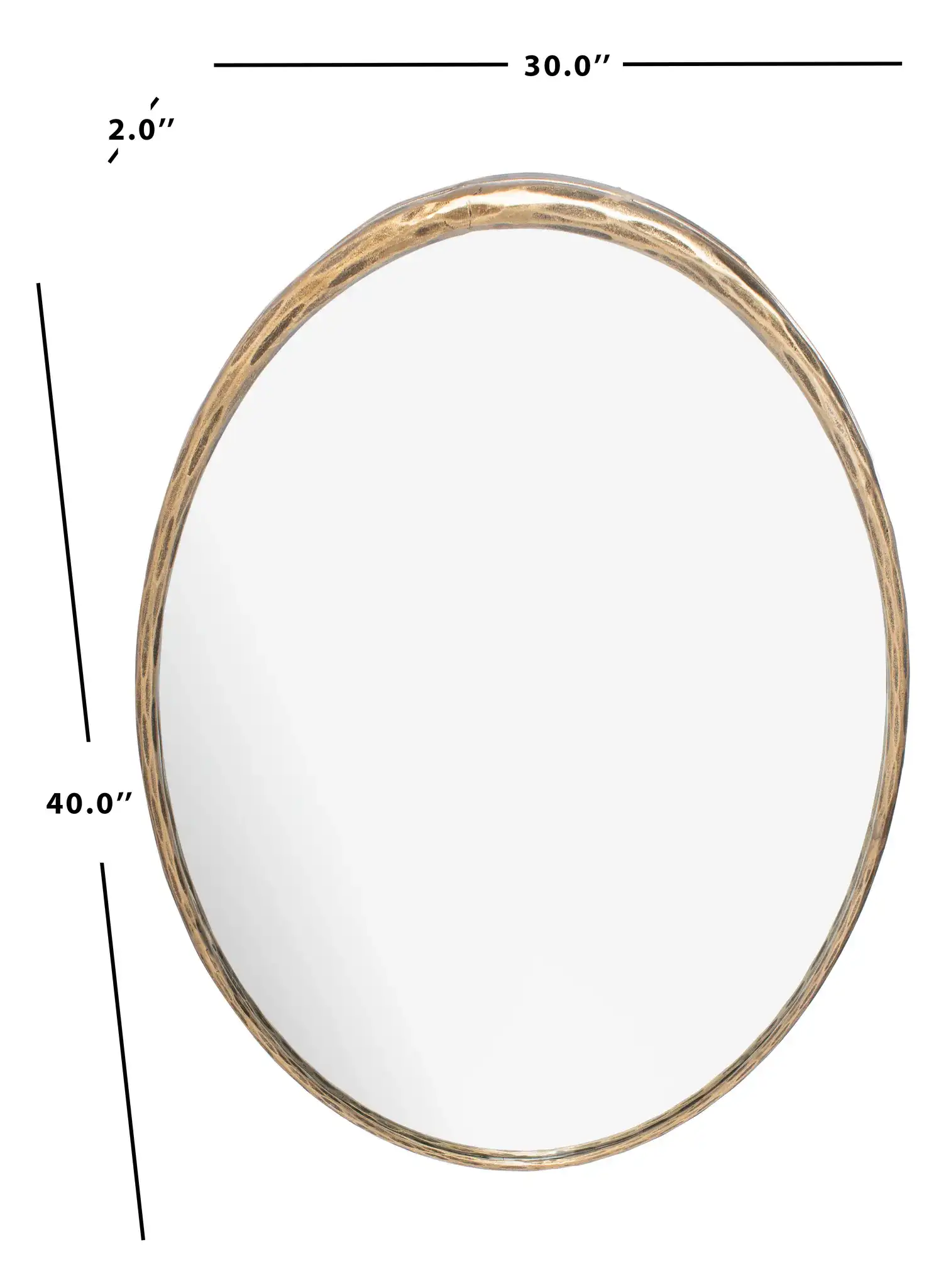 Jessa Oval Metal Mirror in Brass, detail view