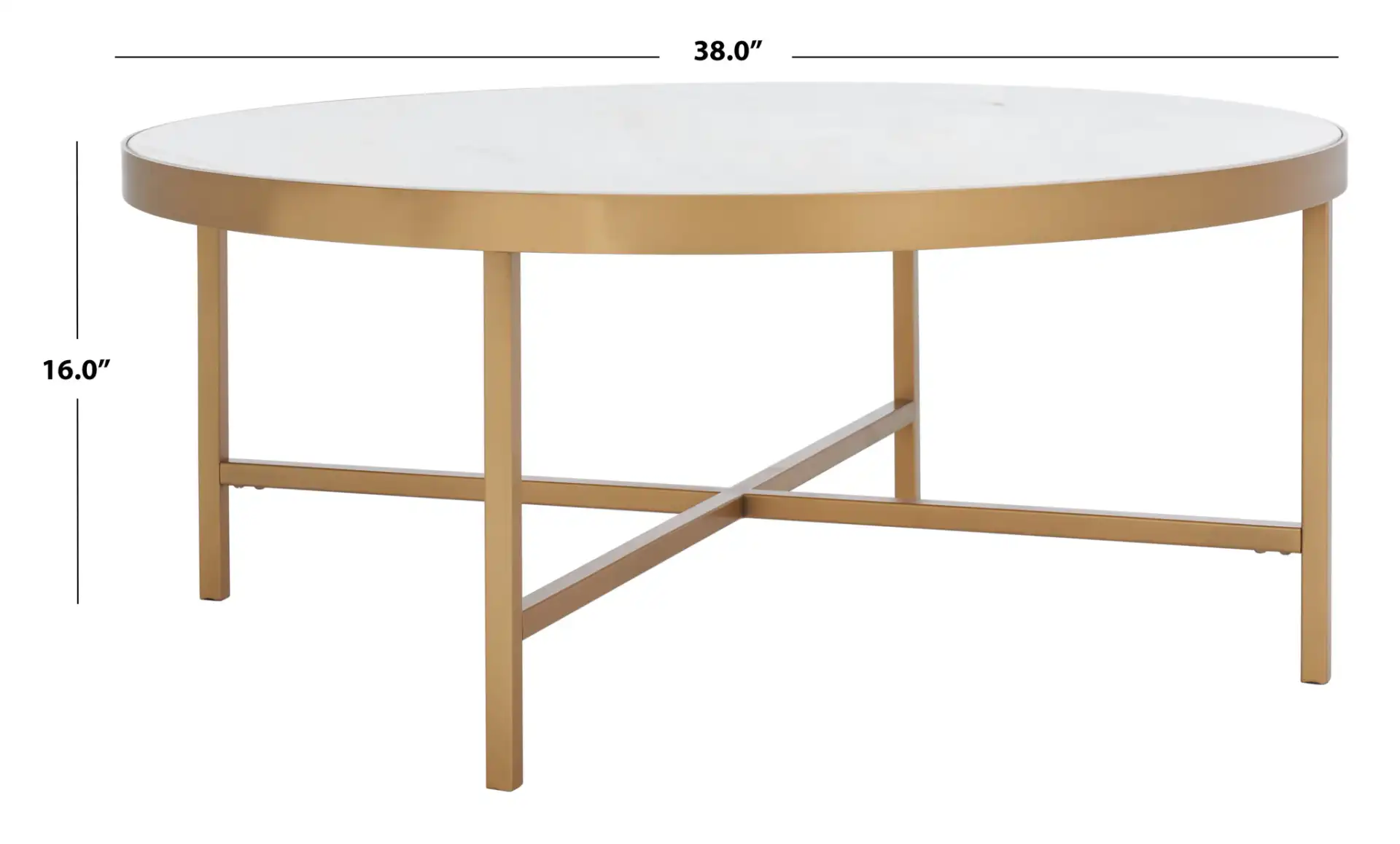 Caralyn Round Marble Coffee Table in White / Brass, detail view