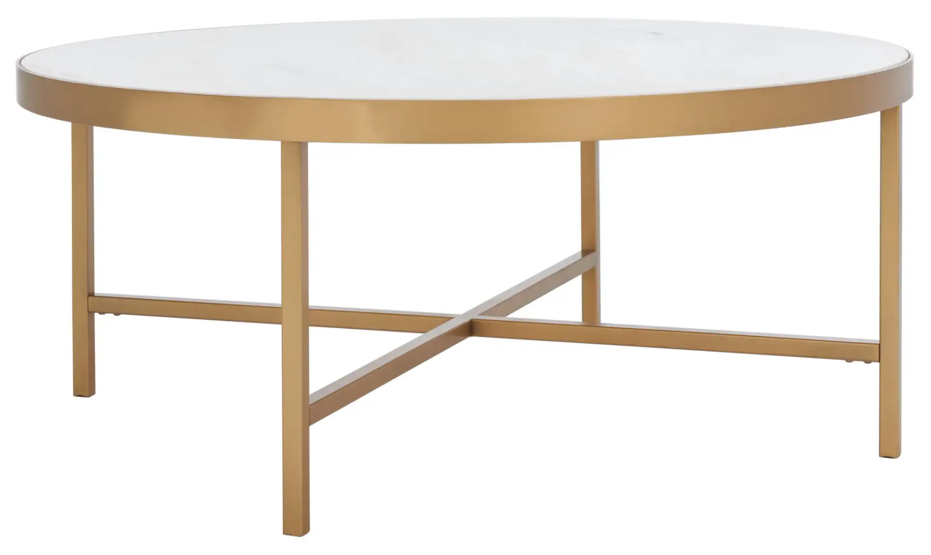 Caralyn Round Marble Coffee Table in White / Brass, detail view