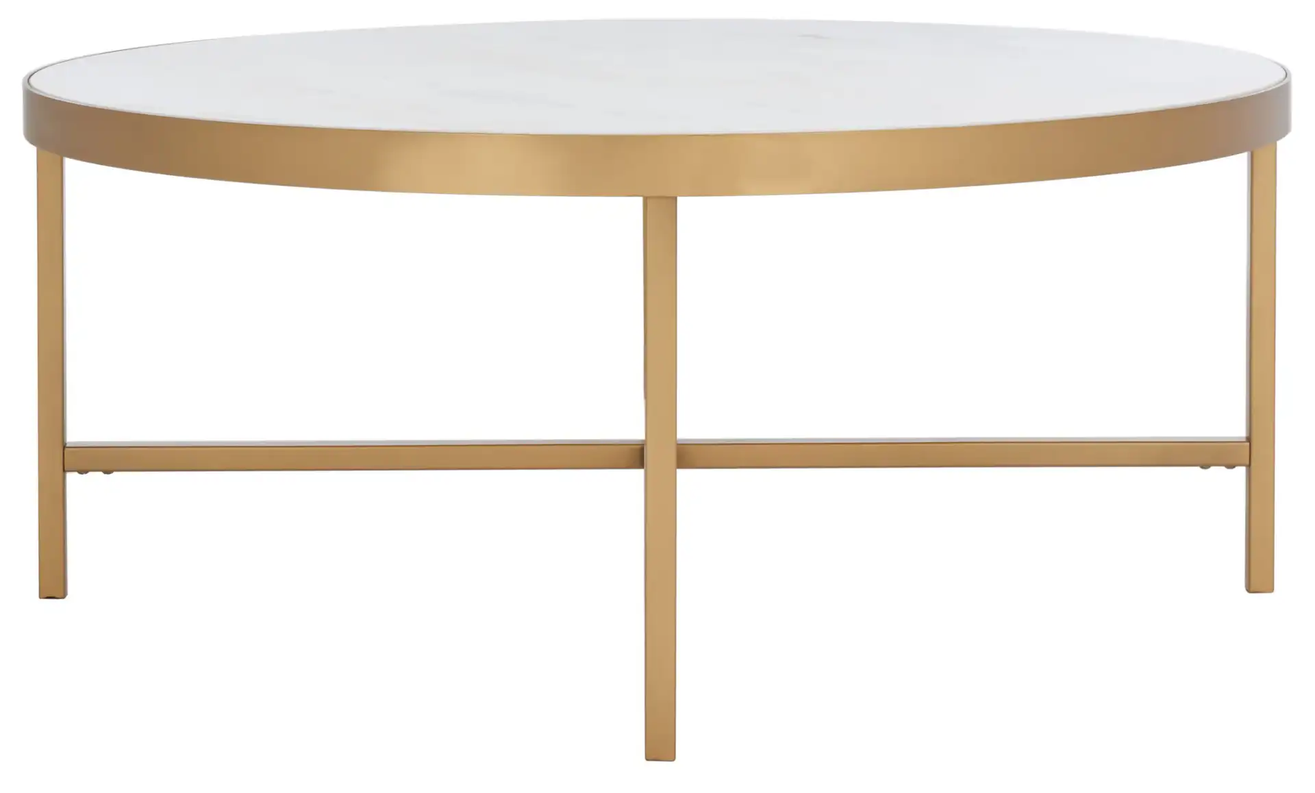 Caralyn Round Marble Coffee Table in White / Brass, detail view