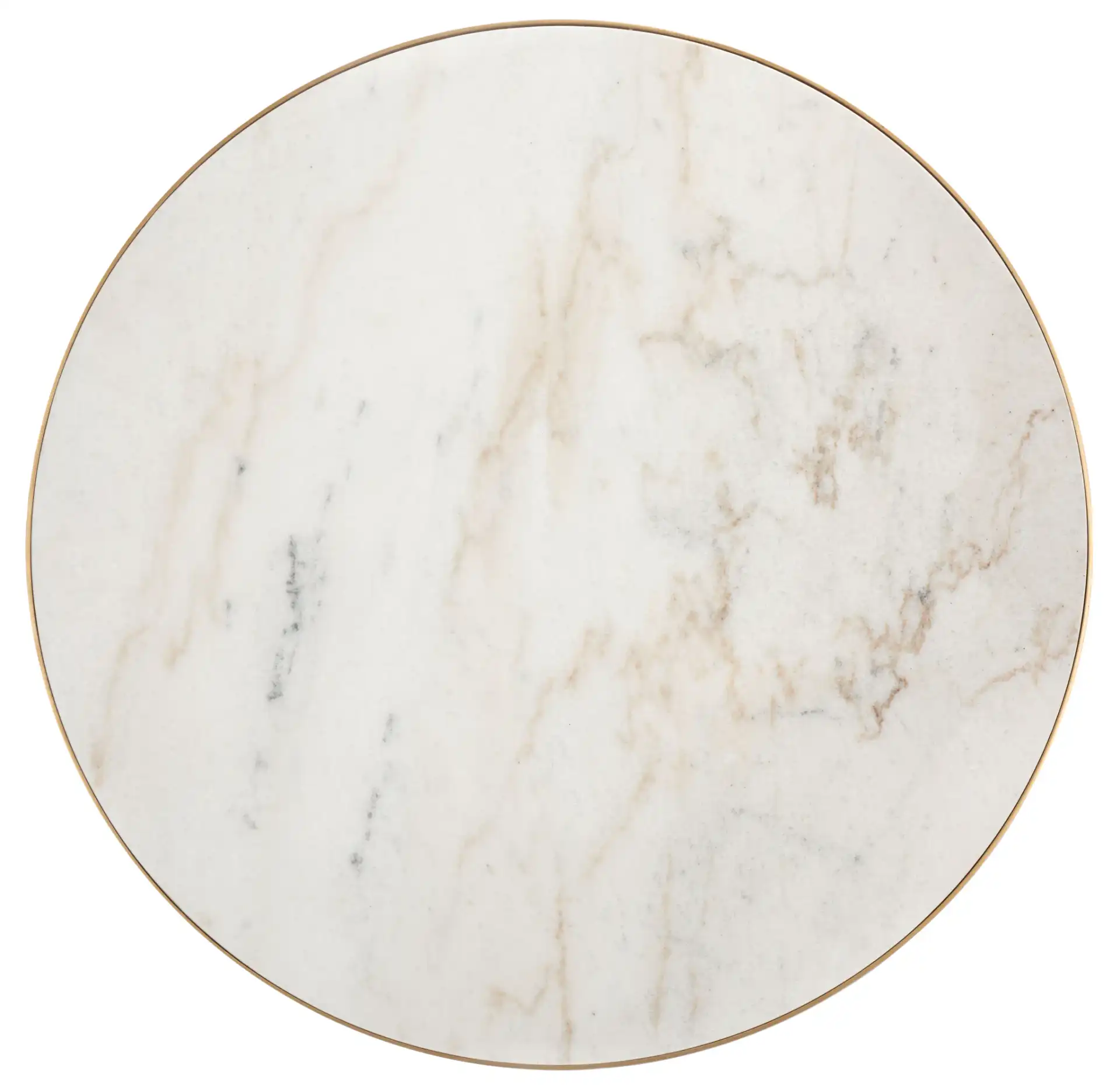 Caralyn Round Marble Coffee Table in White / Brass, detail view