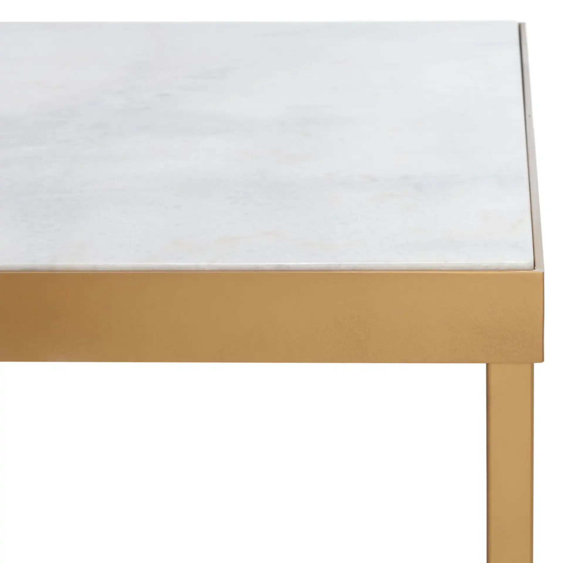 Caralyn Rectangular Marble Coffee Table in White / Brass in a styled room