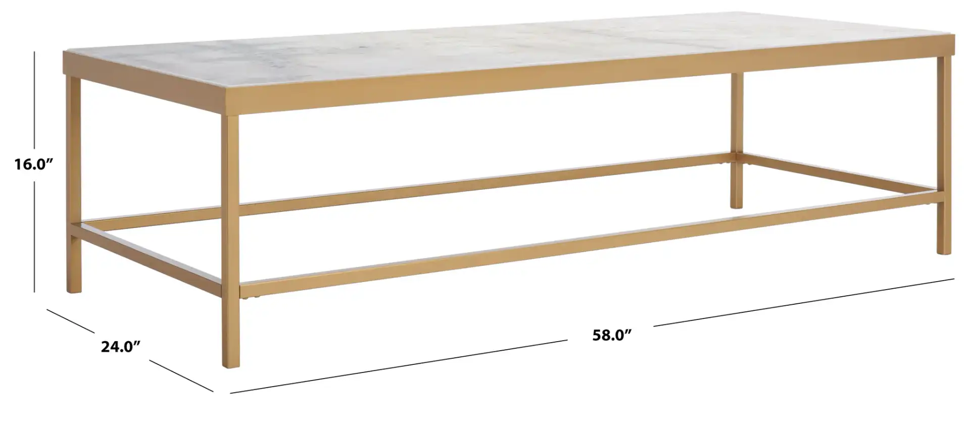 Caralyn Rectangular Marble Coffee Table in White / Brass, detail view
