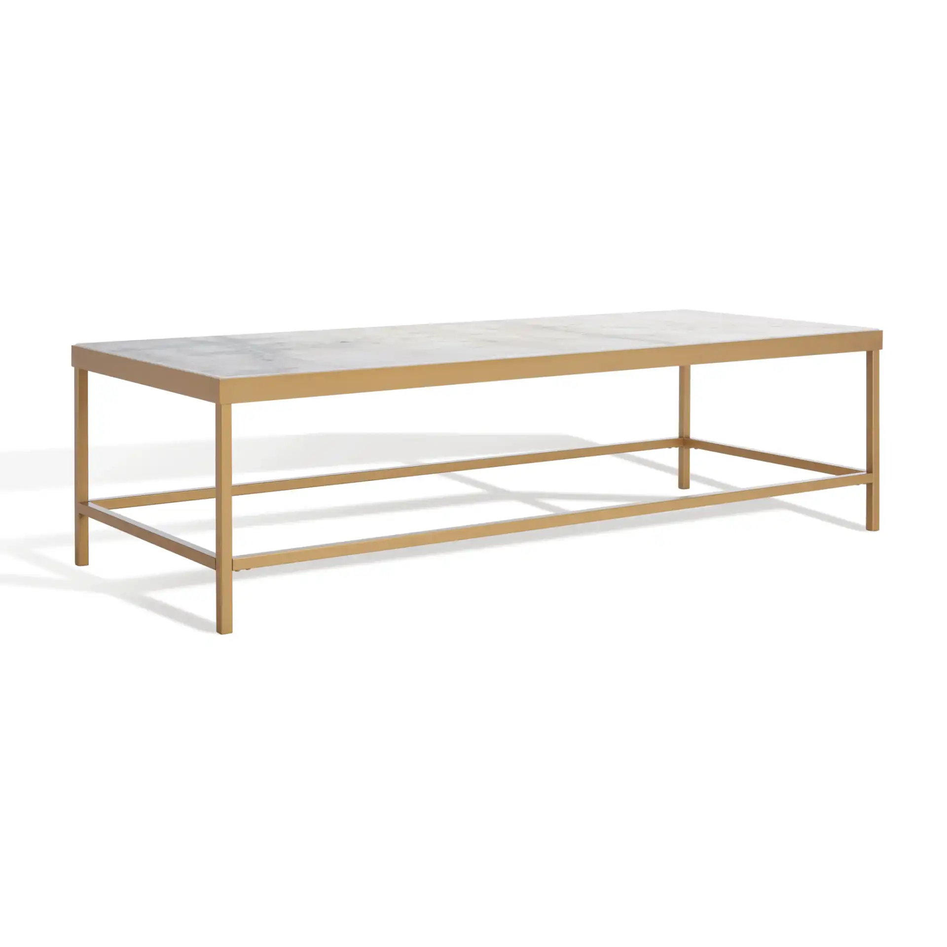Caralyn Rectangular Marble Coffee Table in White / Brass, detail view
