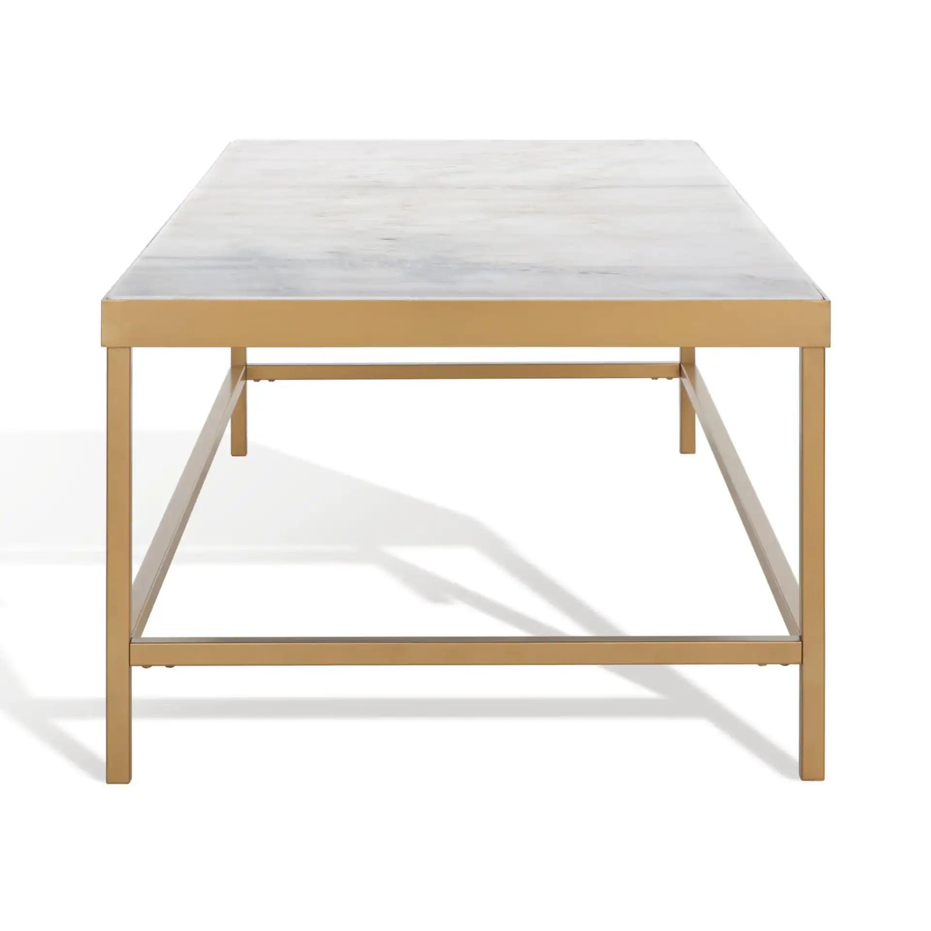 Caralyn Rectangular Marble Coffee Table in White / Brass, detail view