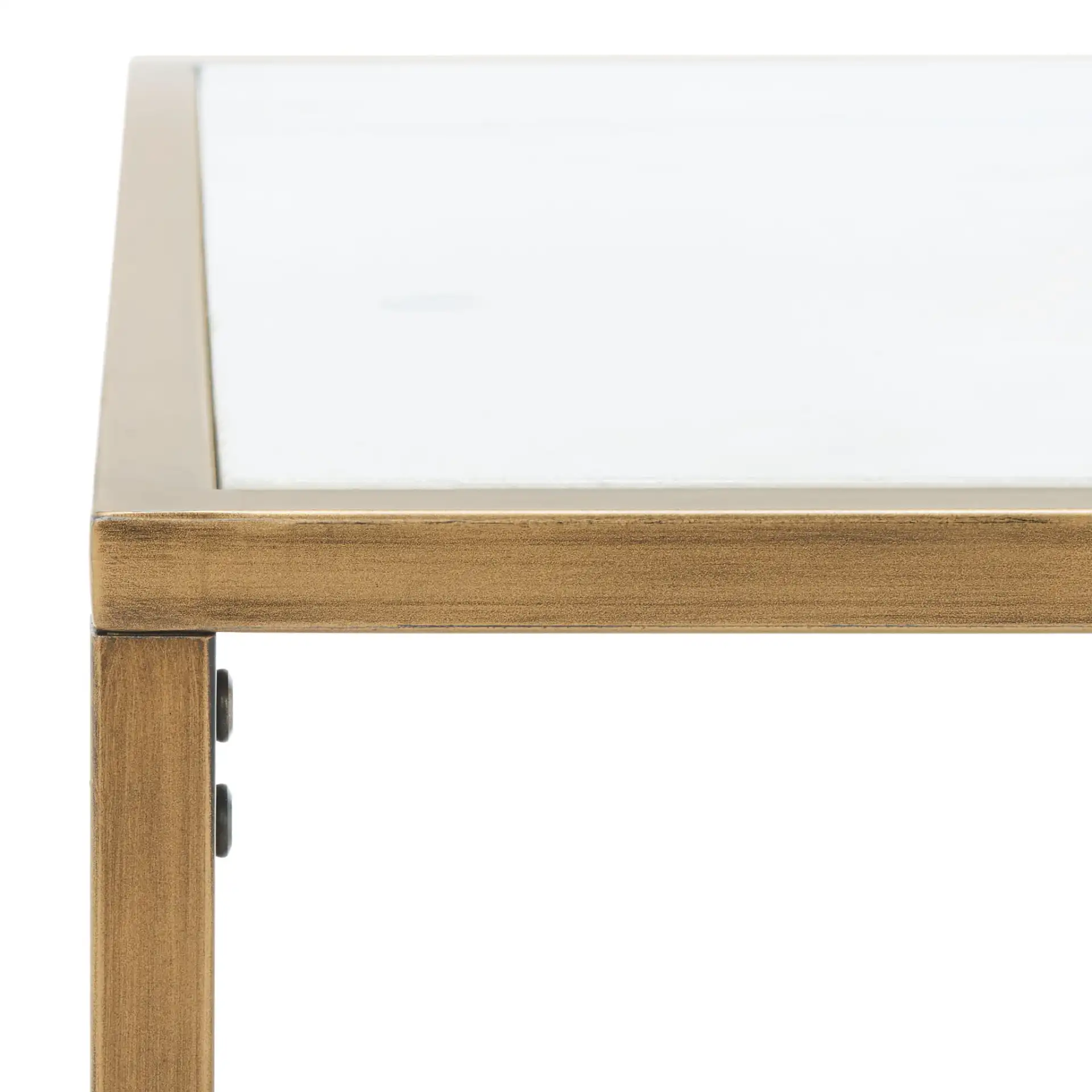 Brynna Rectangular Marble Coffee Table in Bronze / White in a styled room