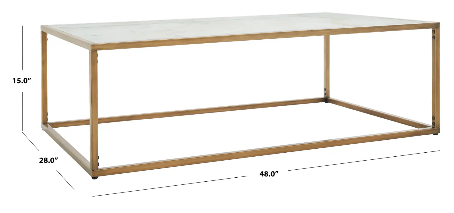 Brynna Rectangular Marble Coffee Table in Bronze / White, detail view