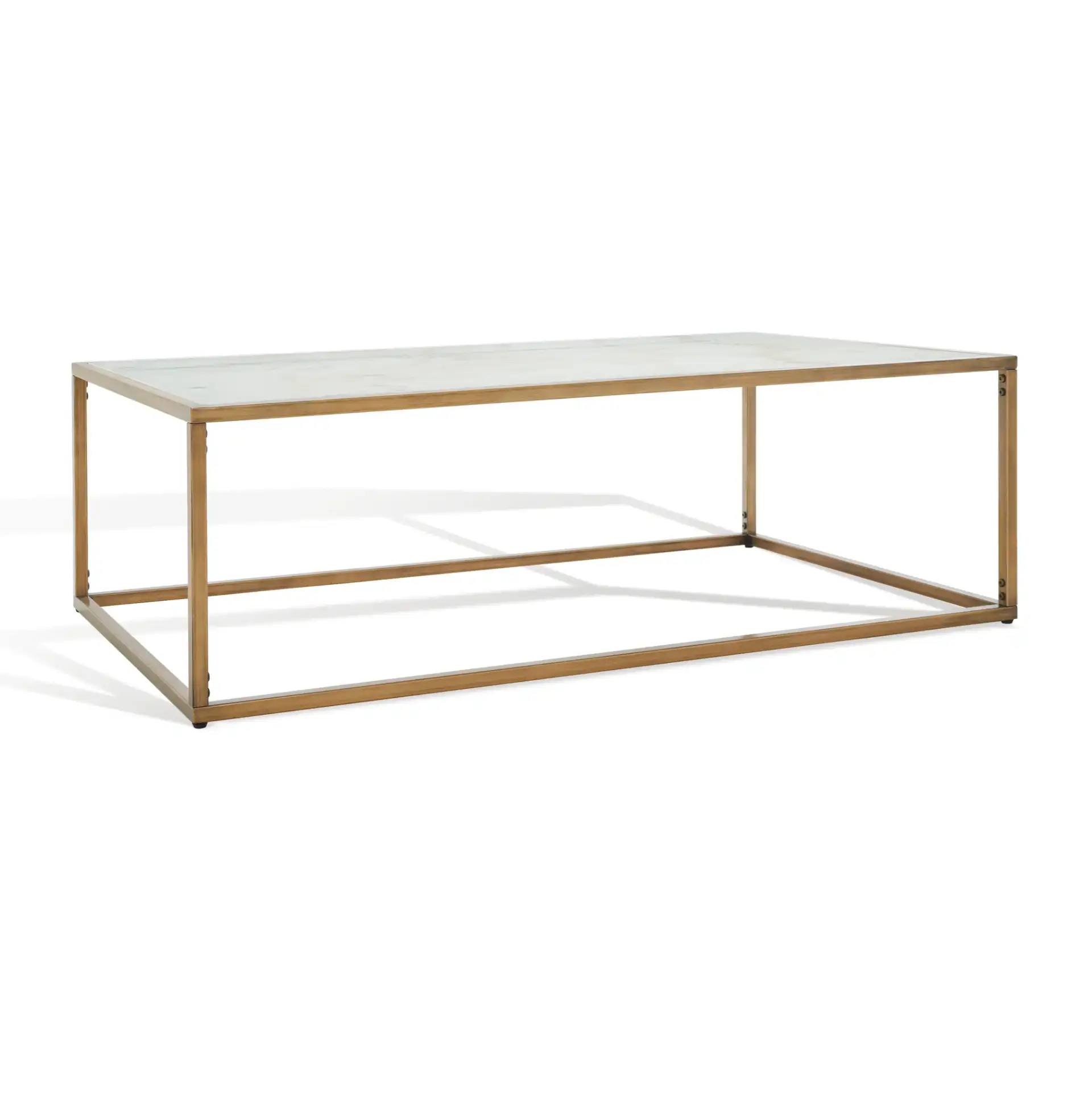 Brynna Rectangular Marble Coffee Table in Bronze / White, detail view