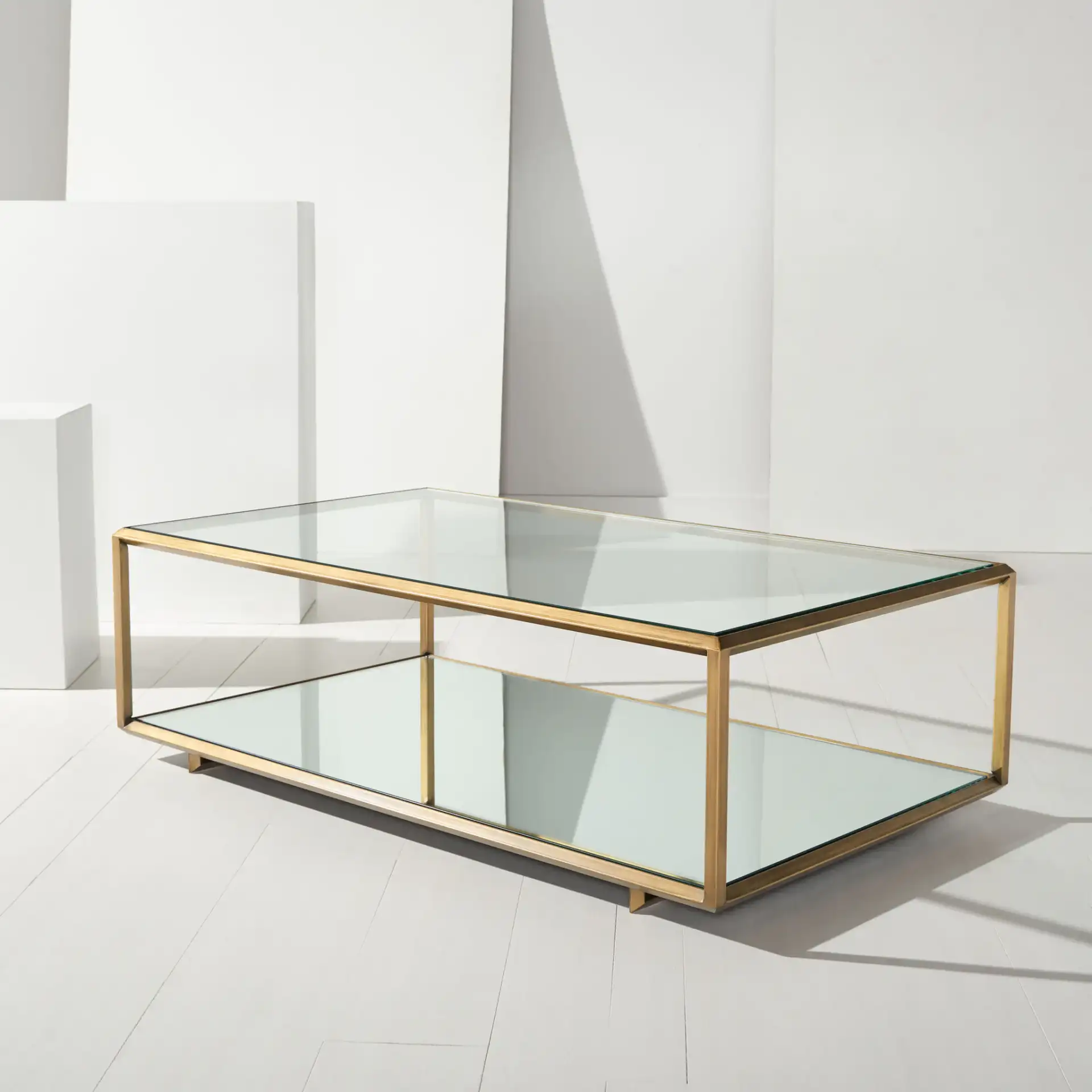 Florabella Mirrored Coffee Table in Bronze in a styled room