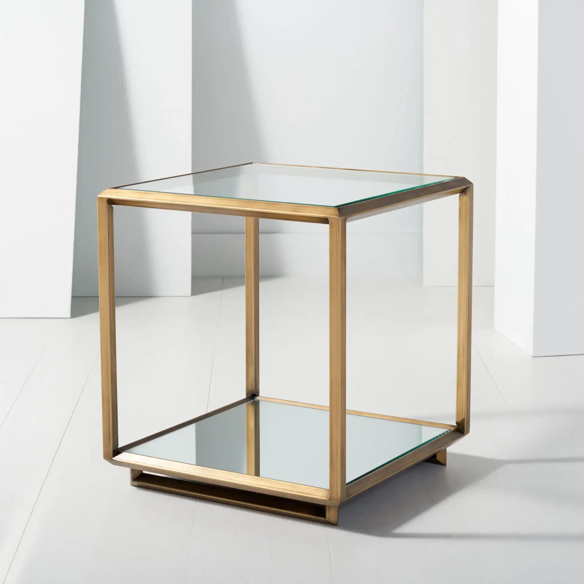 Florabella Mirrored Accent Table in Bronze in a styled room