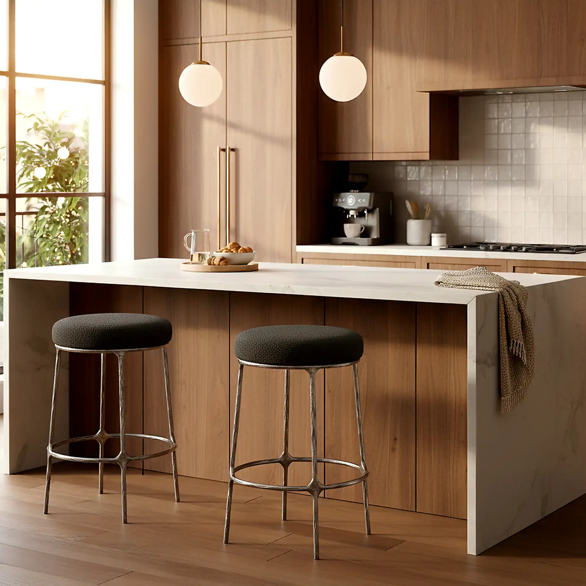 Trumen Boucle Counterstool in Black in a styled room