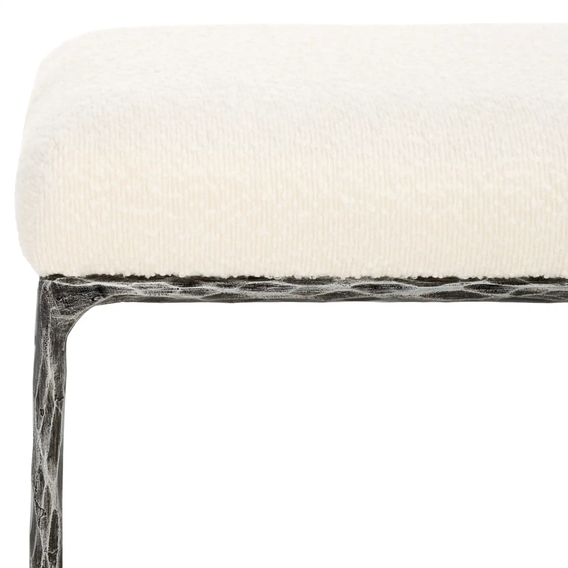 Mandy Boucle And Metal Bench in Ivory / Black in a styled room
