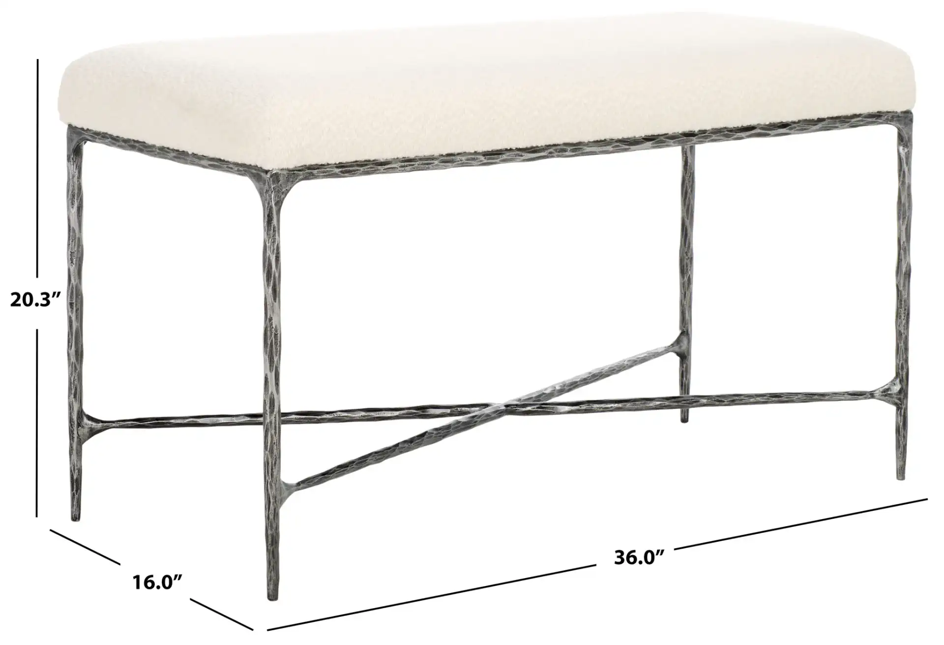 Mandy Boucle And Metal Bench in Ivory / Black, detail view