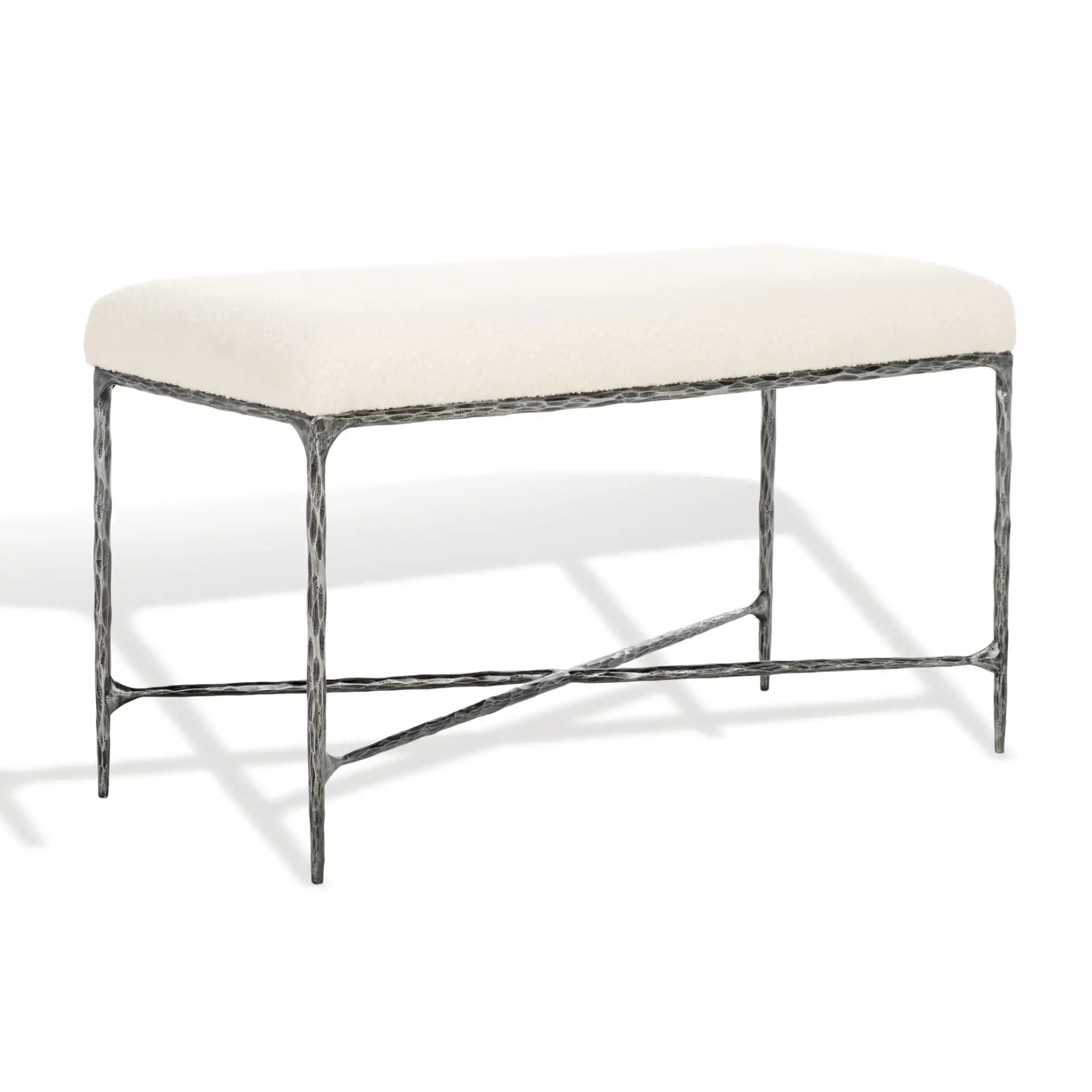 Mandy Boucle And Metal Bench in Ivory / Black
