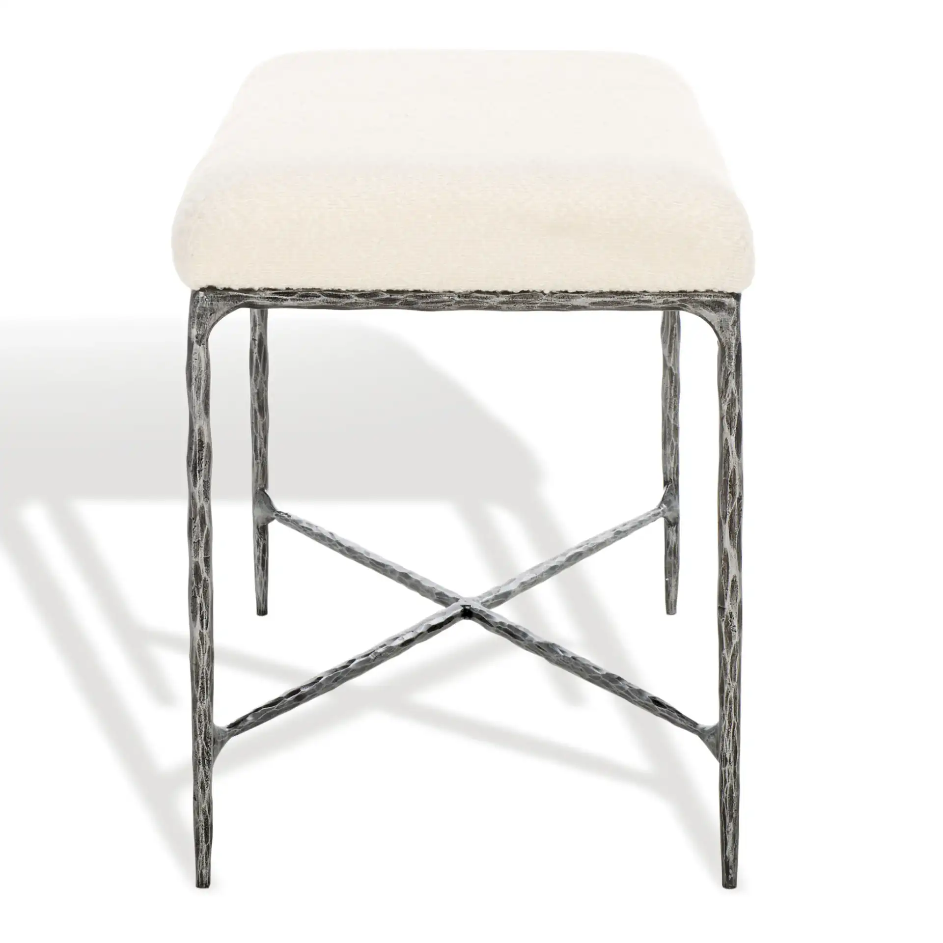 Mandy Boucle And Metal Bench in Ivory / Black, detail view