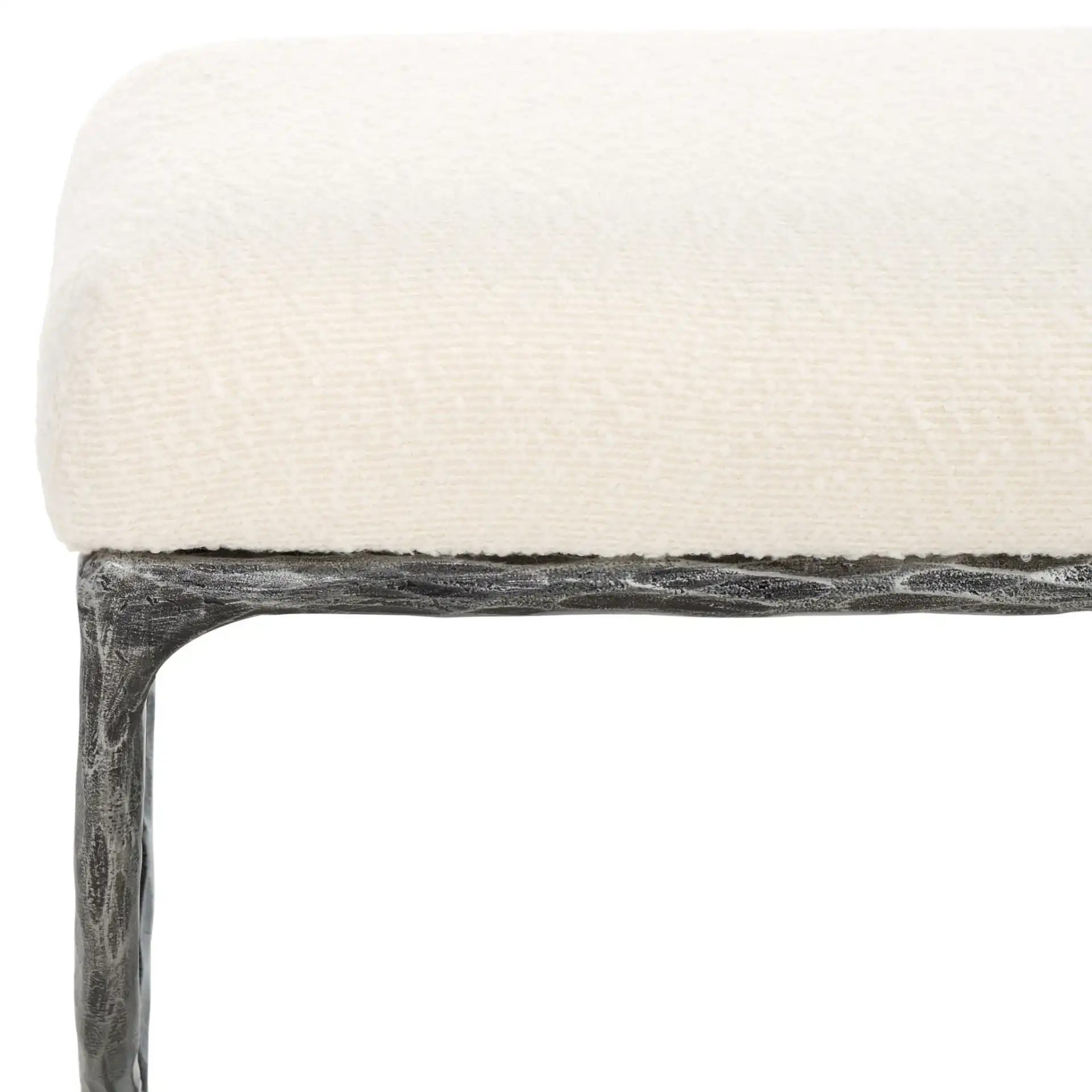 Janeen Boucle And Metal Bench in Ivory / Black in a styled room