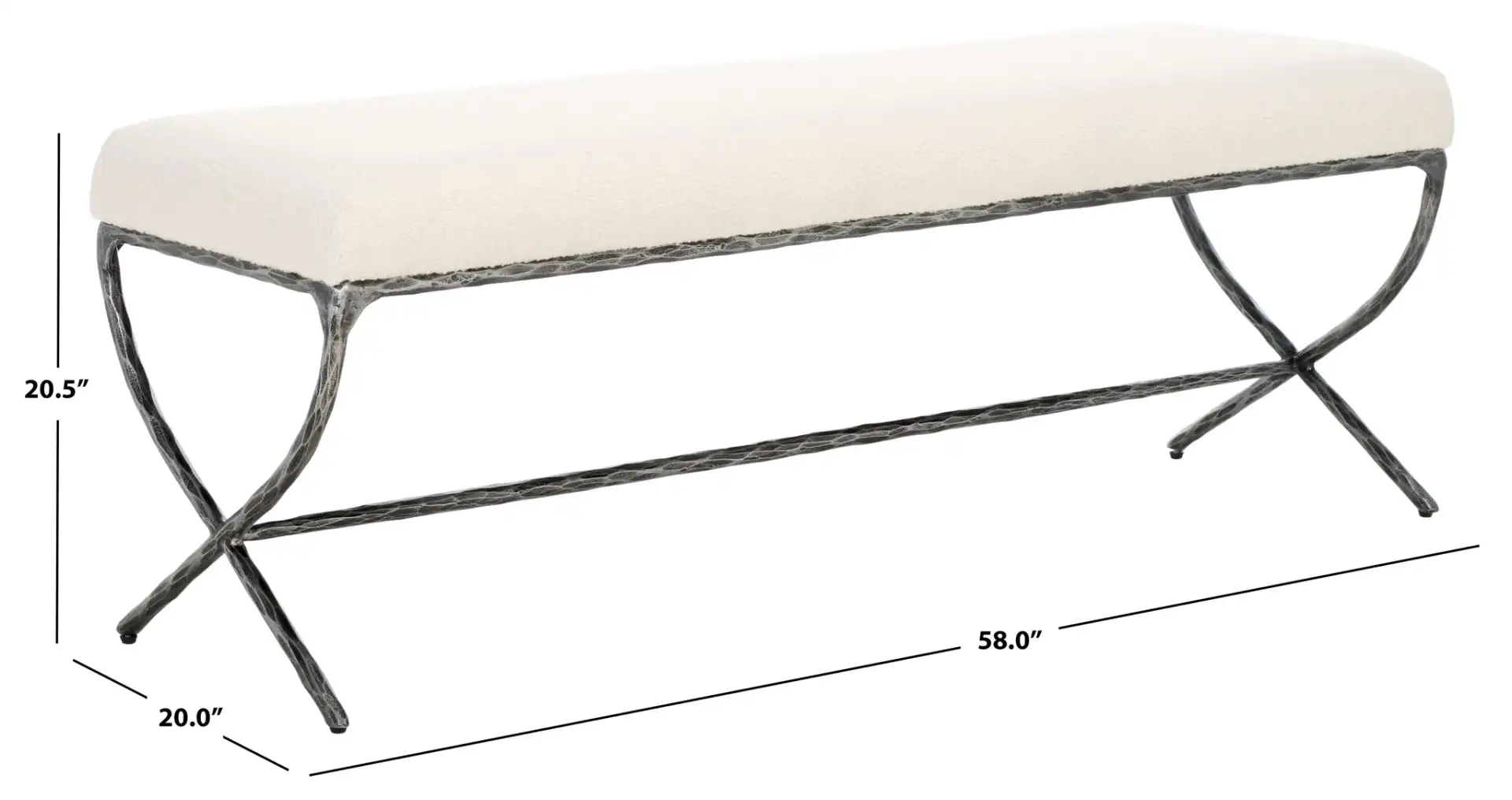 Janeen Boucle And Metal Bench in Ivory / Black, detail view
