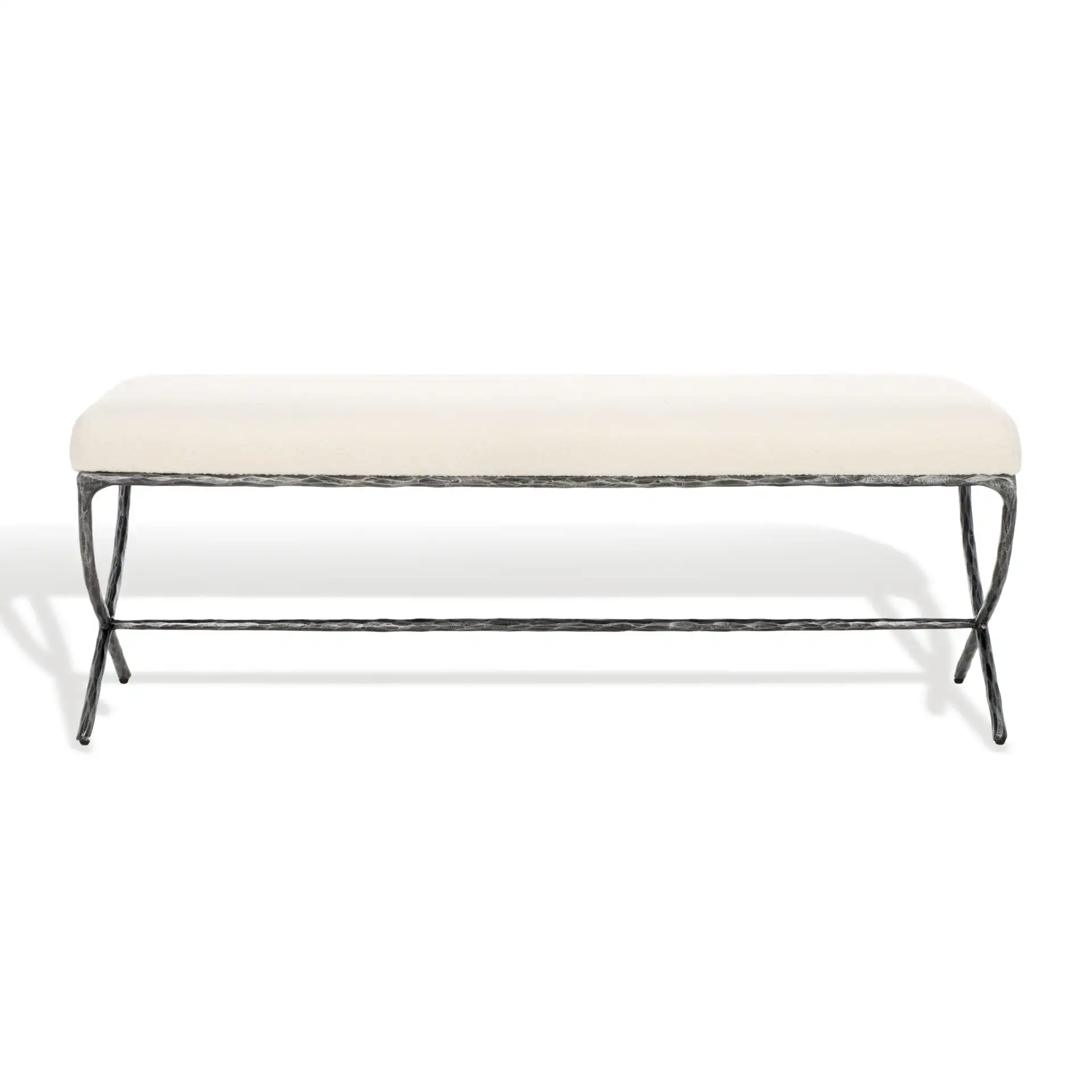 Janeen Boucle And Metal Bench in Ivory / Black, detail view
