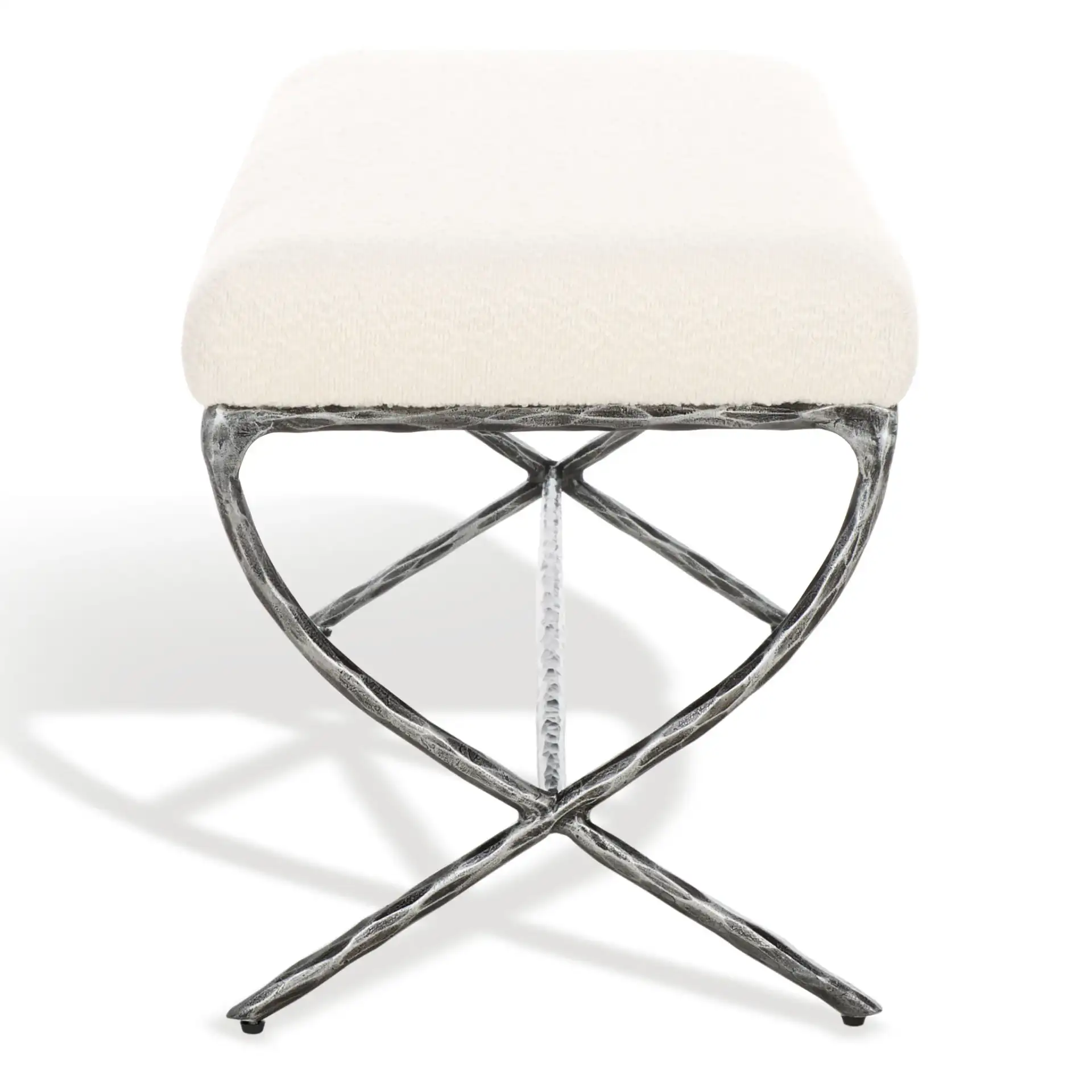 Janeen Boucle And Metal Bench in Ivory / Black, detail view