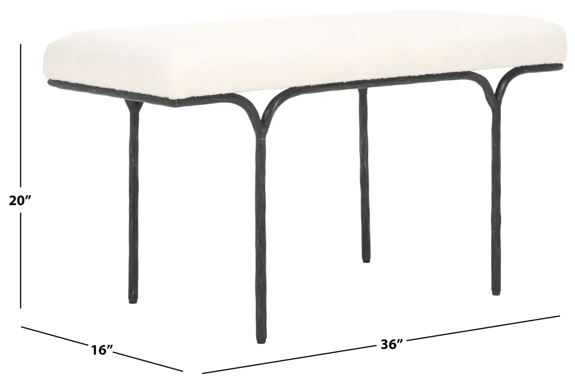 Marvin Boucle 36-Inch Bench in Black / Ivory, detail view