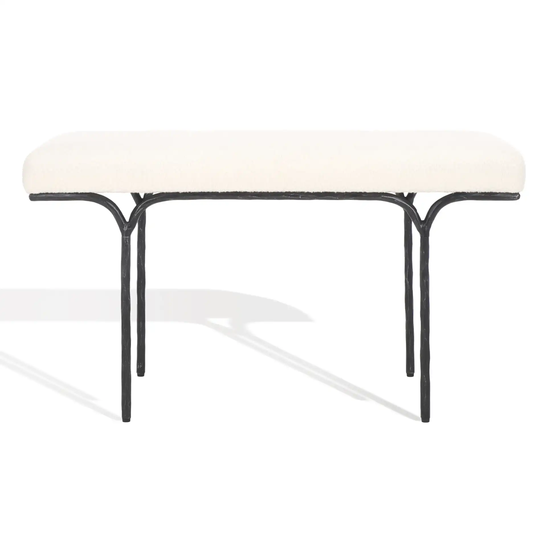 Marvin Boucle 36-Inch Bench in Black / Ivory, detail view