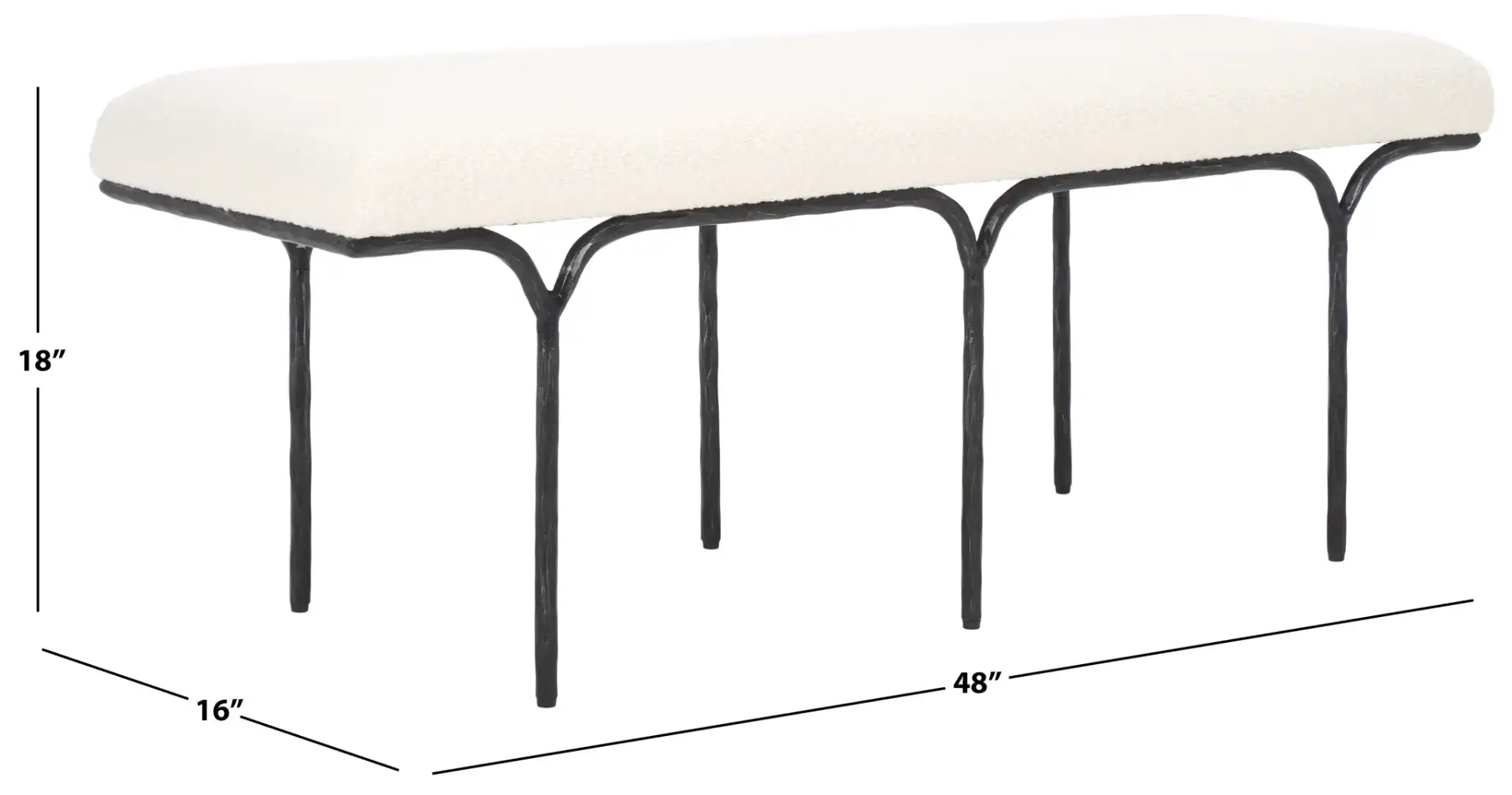 Marvin Boucle 48" Bench in Black / Ivory, detail view