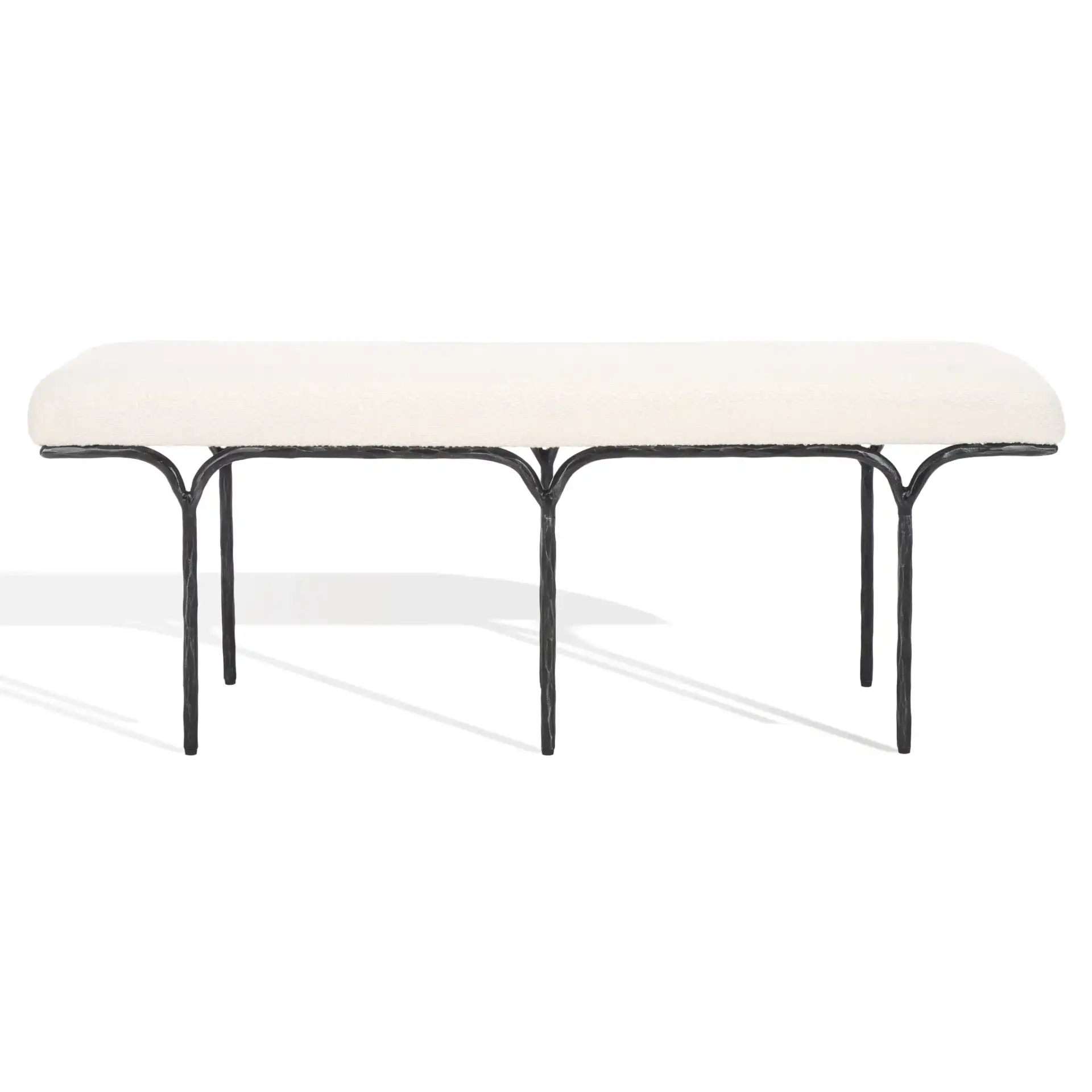 Marvin Boucle 48" Bench in Black / Ivory, detail view