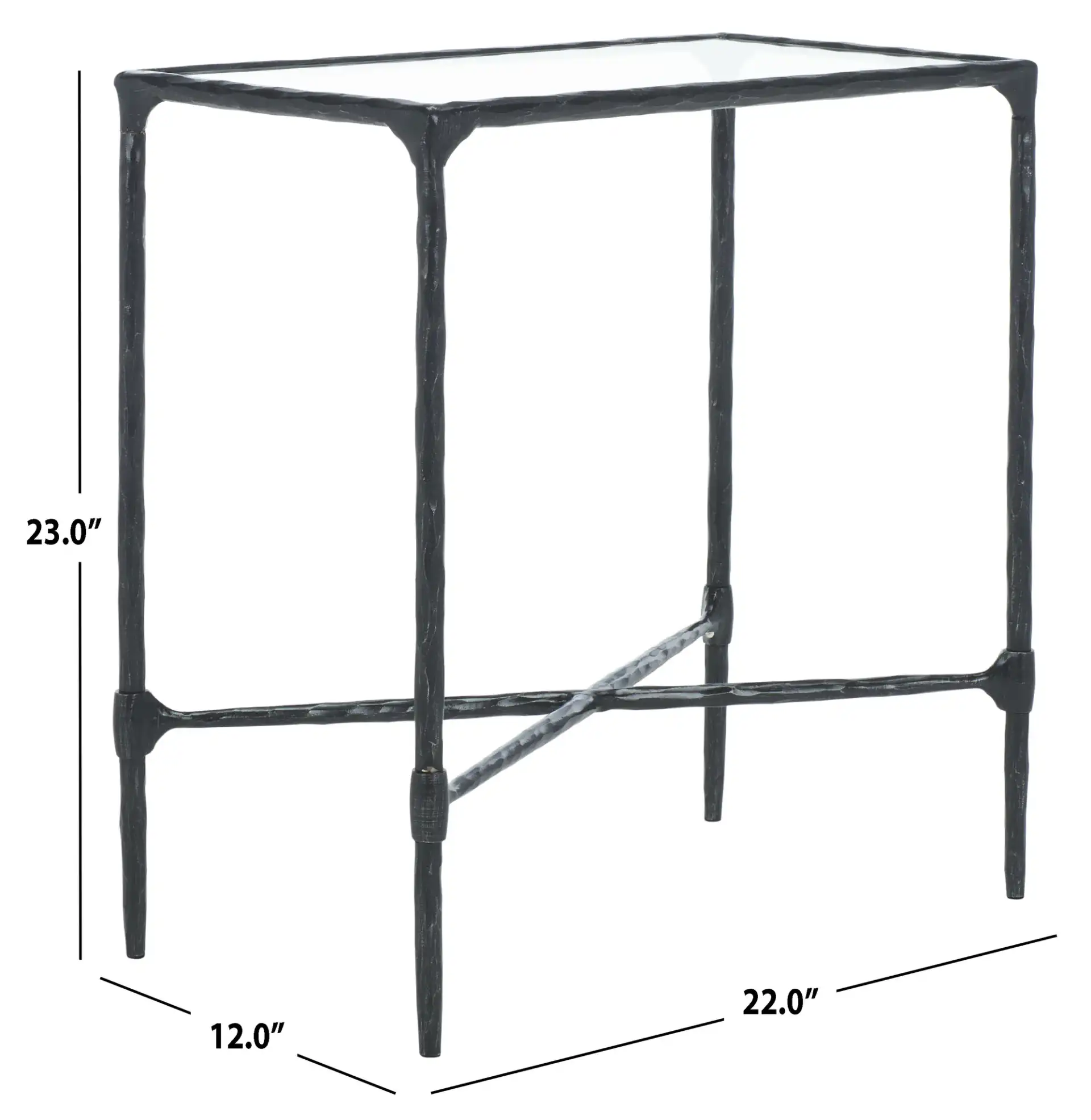 Isabellina Metal Accent Table in Black / Clear, detail view