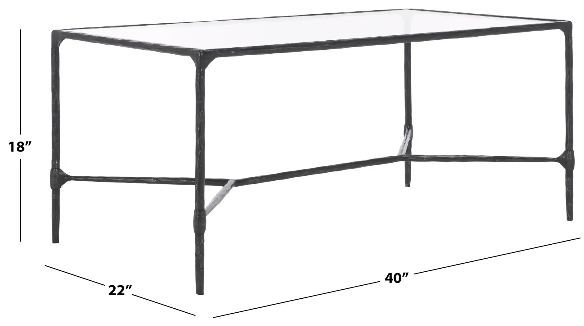 Isabellina Metal Coffee Table in Black / Clear, detail view