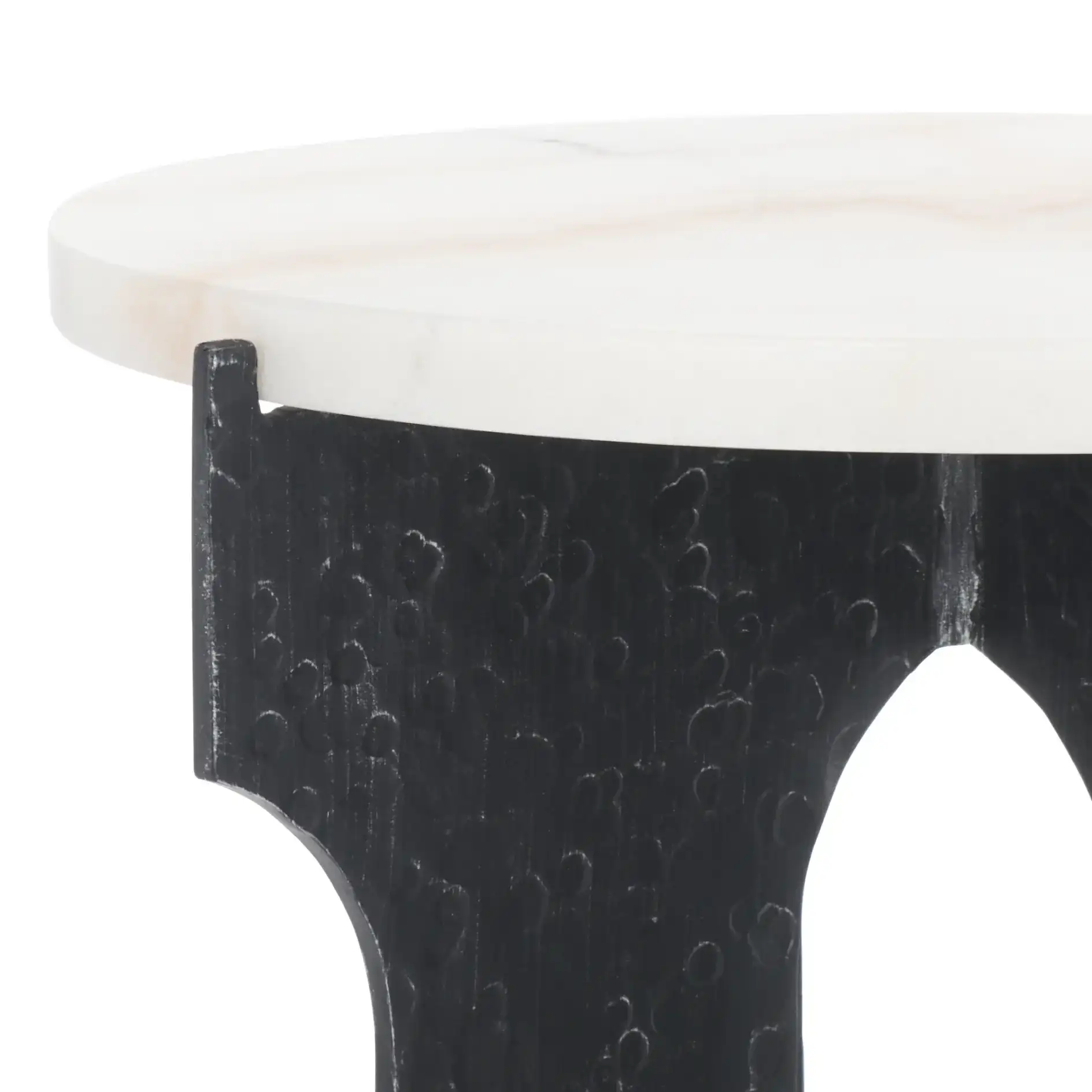 Tayanna Metal Accent Table in Black / White in a styled room