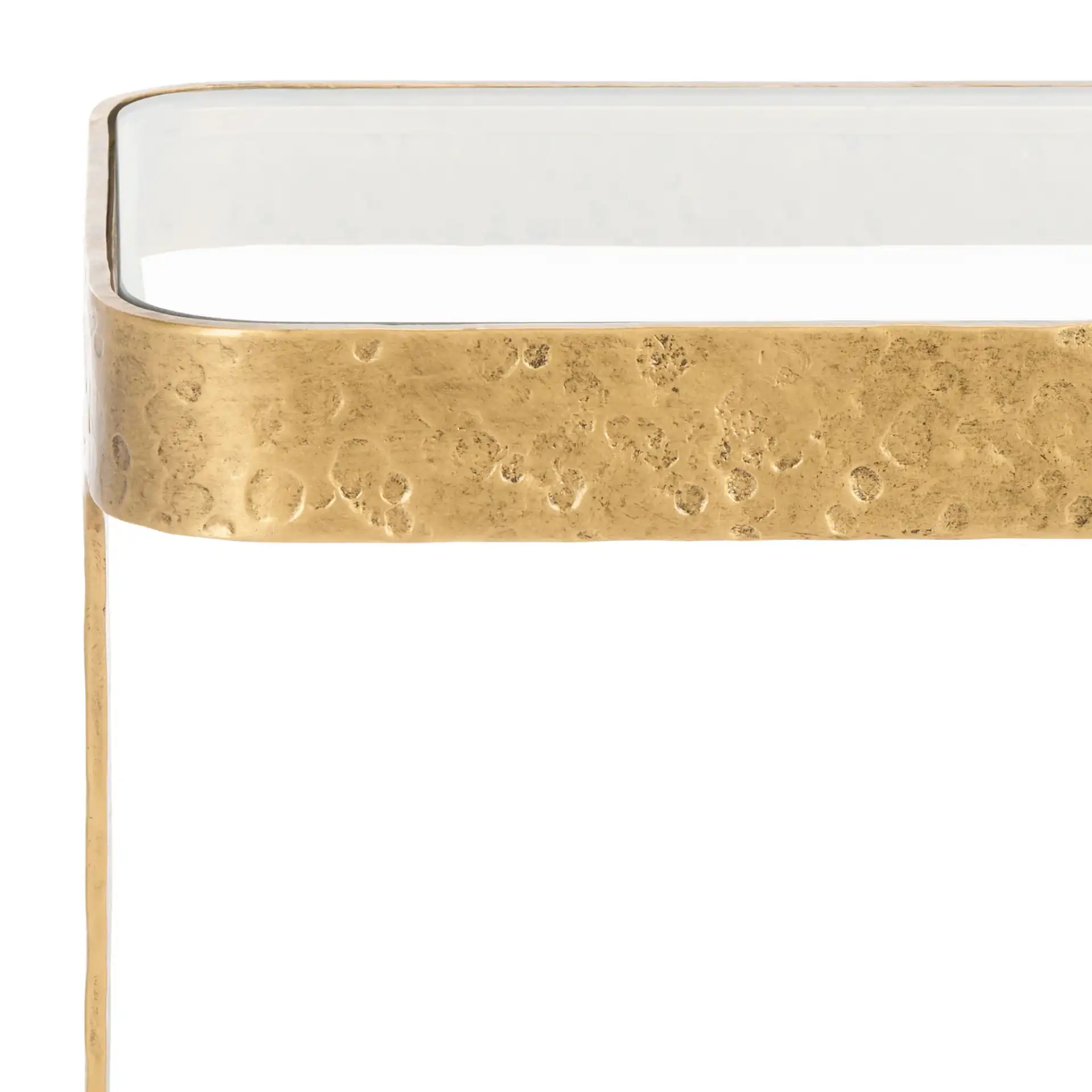 Viktor Metal Accent Table in Brass / Clear in a styled room