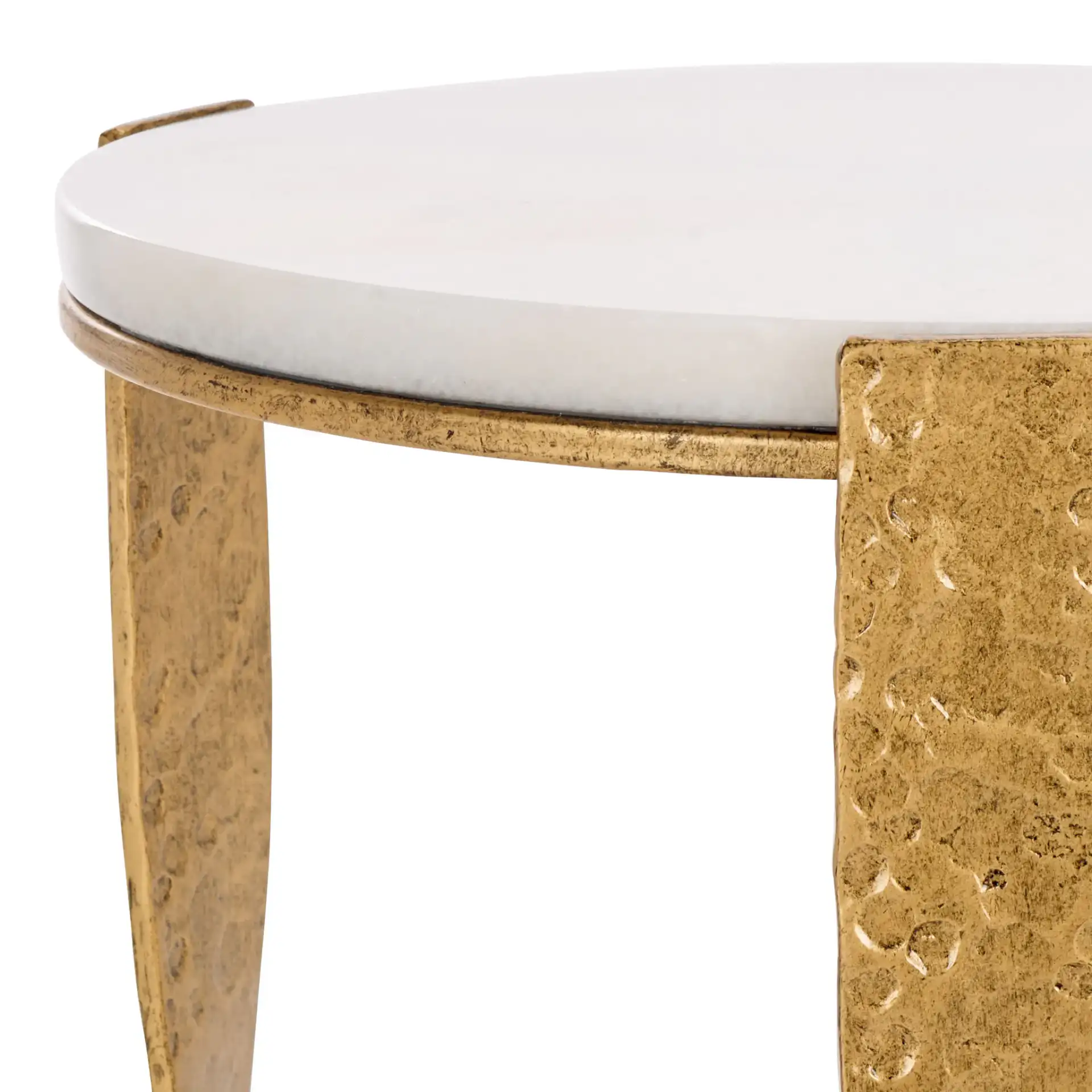 Raynie Metal Accent Table in Brass / White in a styled room