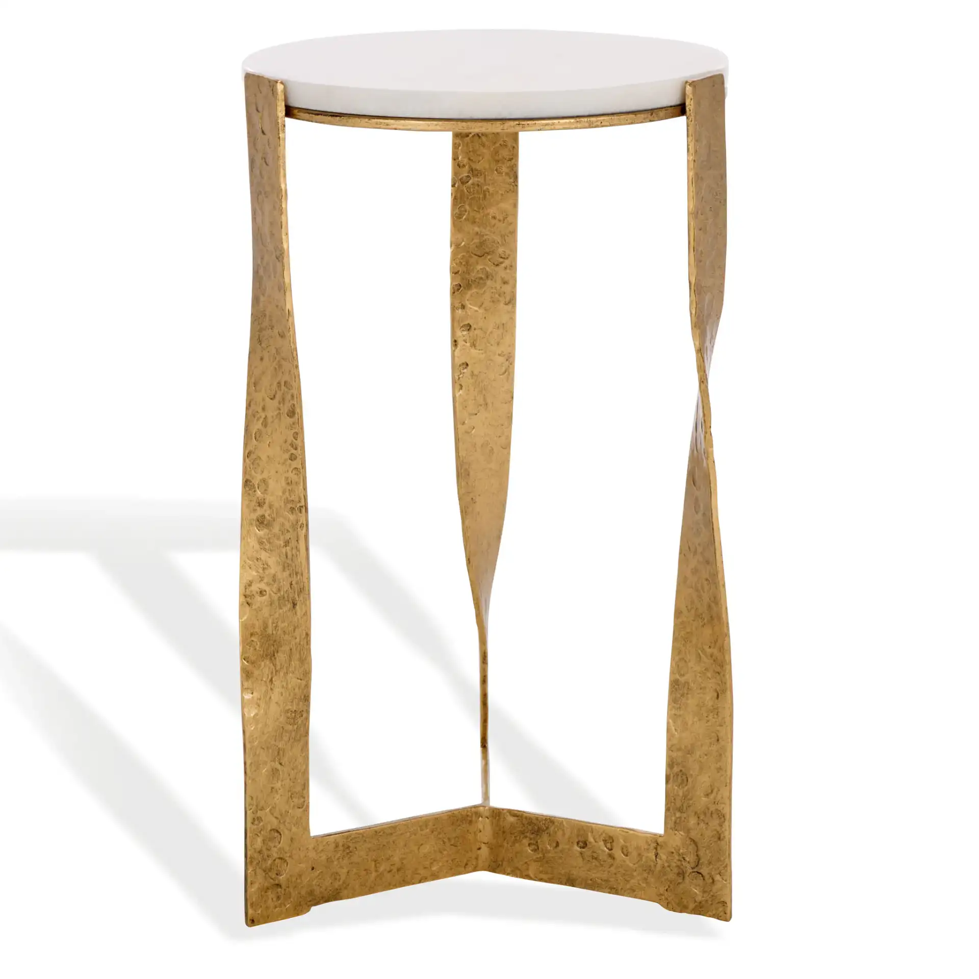 Raynie Metal Accent Table in Brass / White, detail view