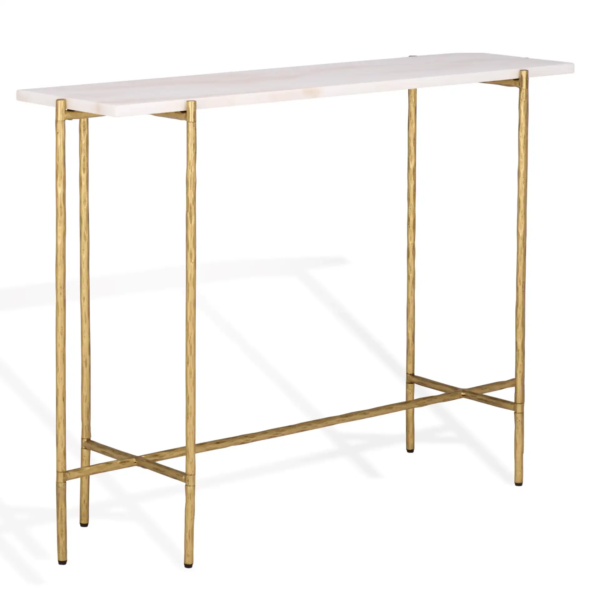 Giorgi Marble Top Console Table in Brass / White, detail view