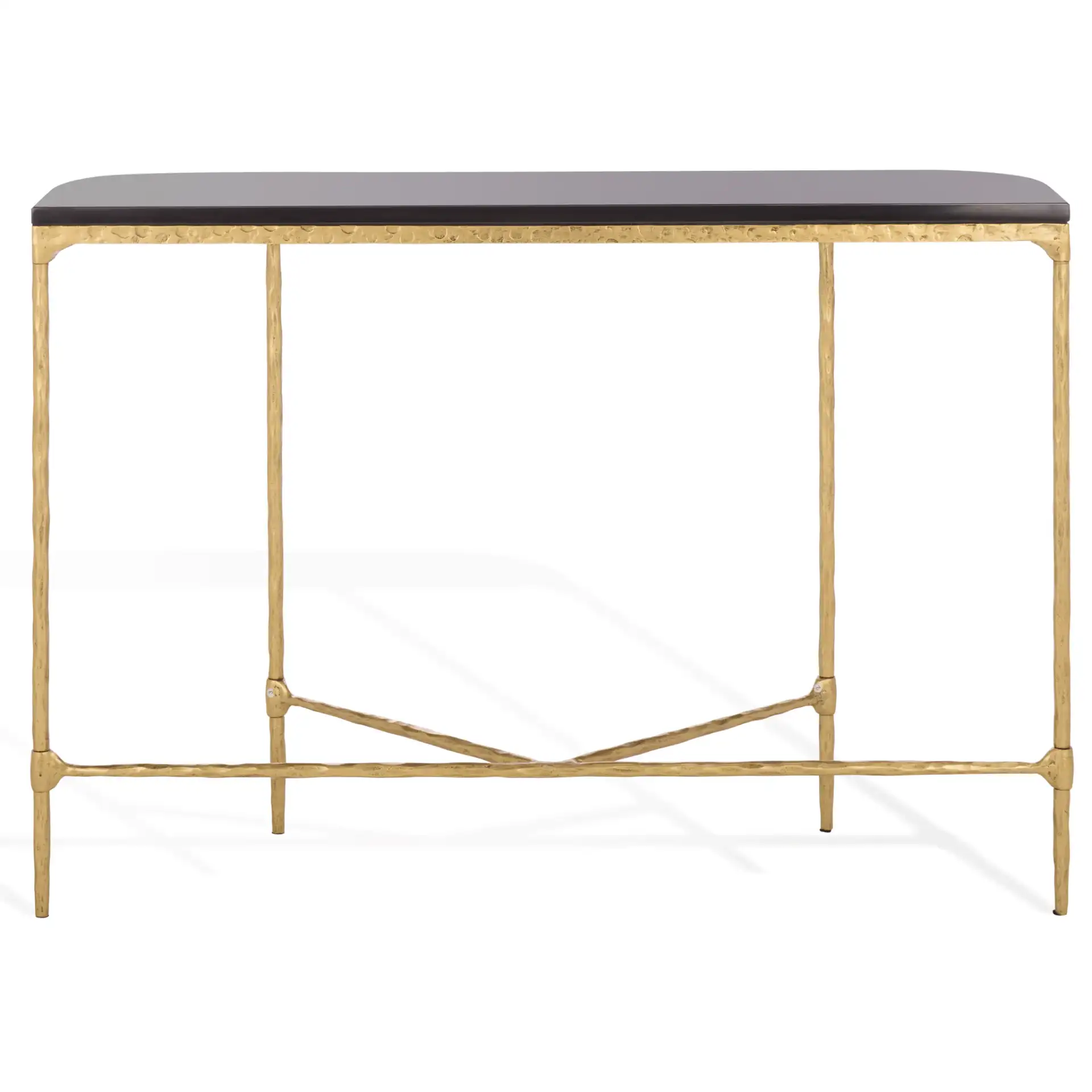 Janowsky Metal Console Table in Brass / Black, detail view