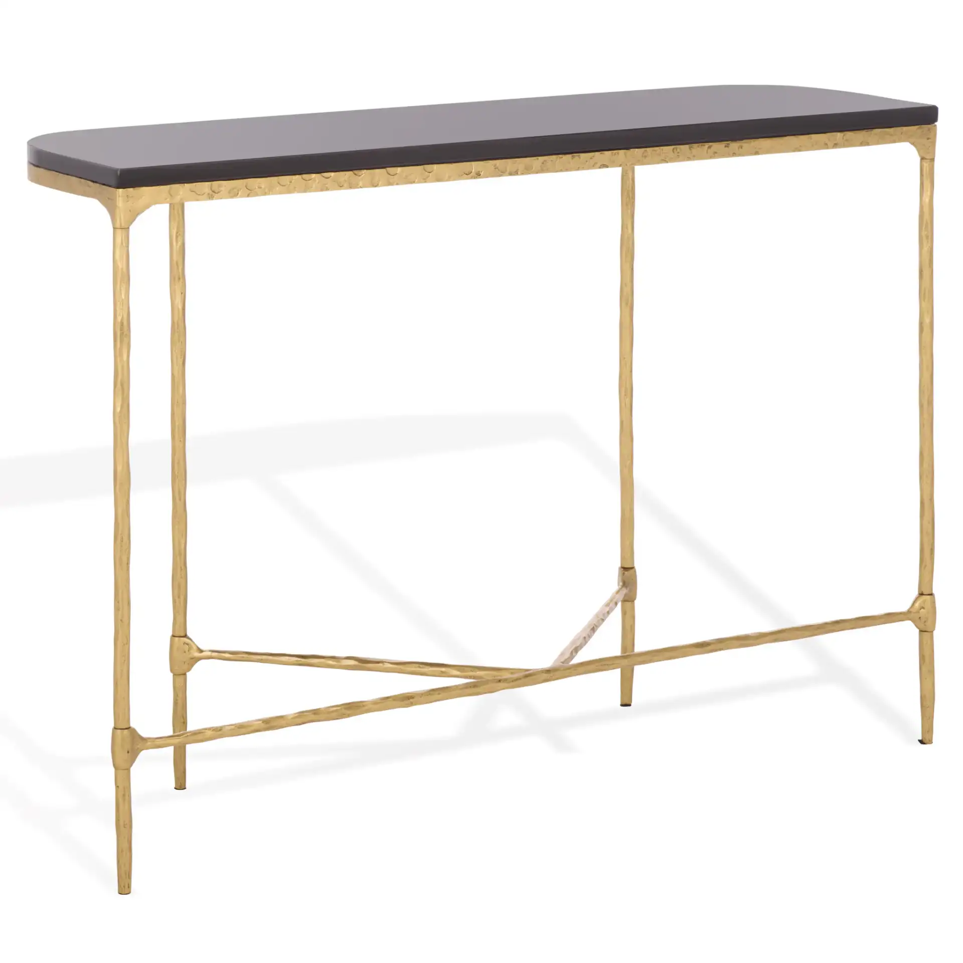 Janowsky Metal Console Table in Brass / Black, detail view