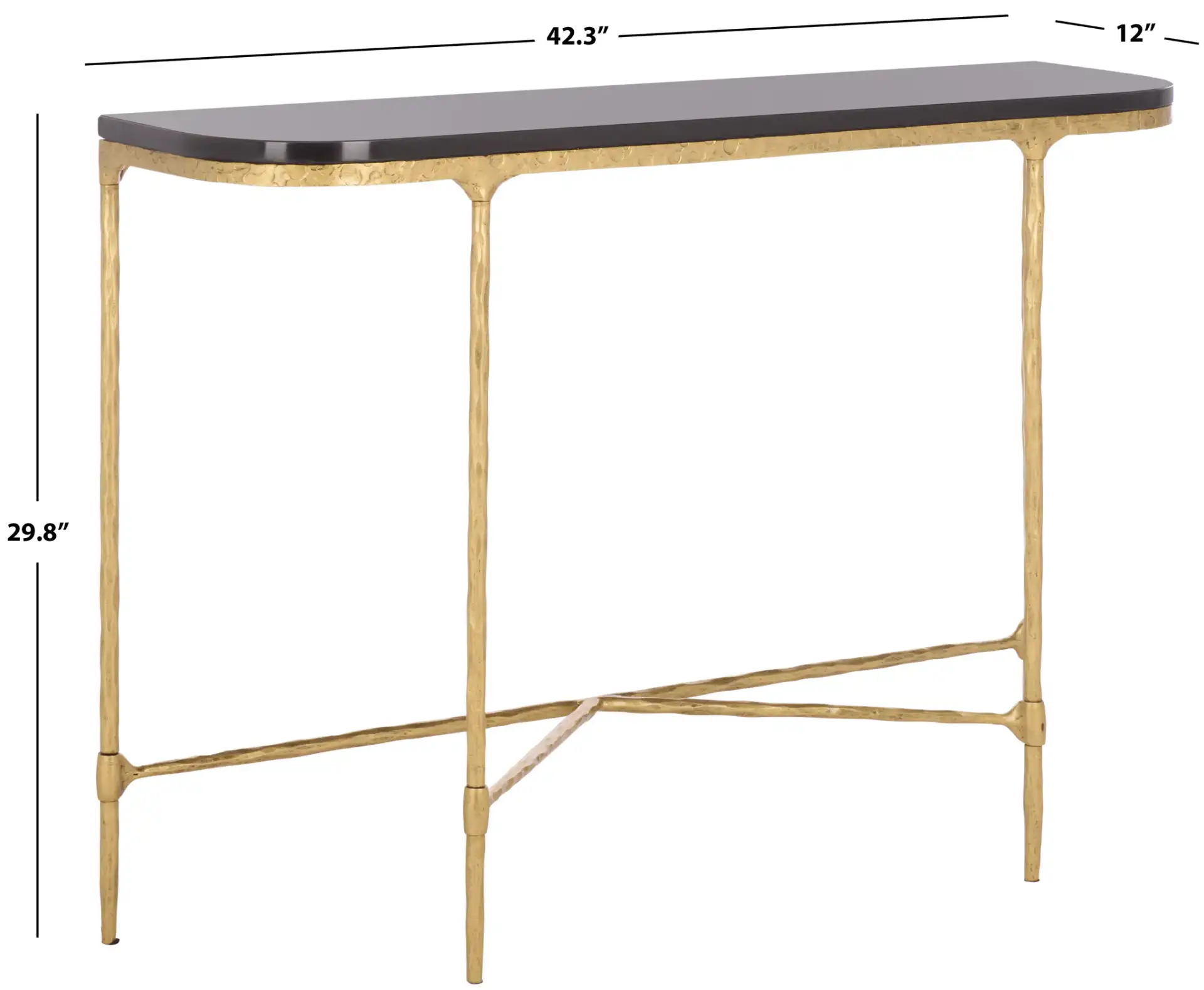 Janowsky Metal Console Table in Brass / Black, detail view