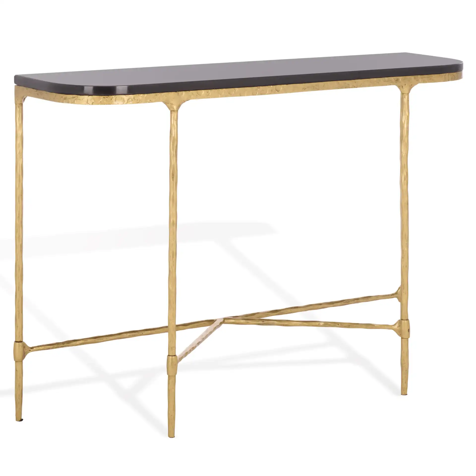 Janowsky Metal Console Table in Brass / Black, detail view