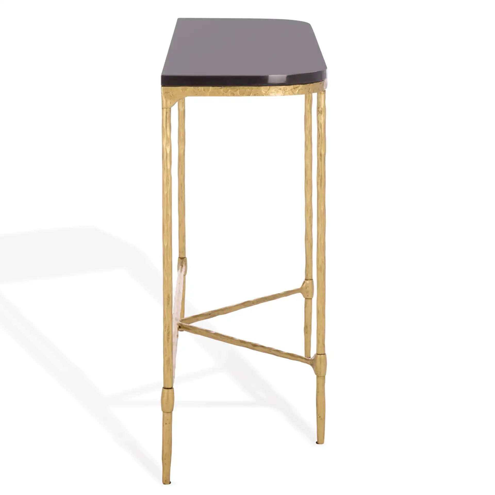 Janowsky Metal Console Table in Brass / Black, detail view