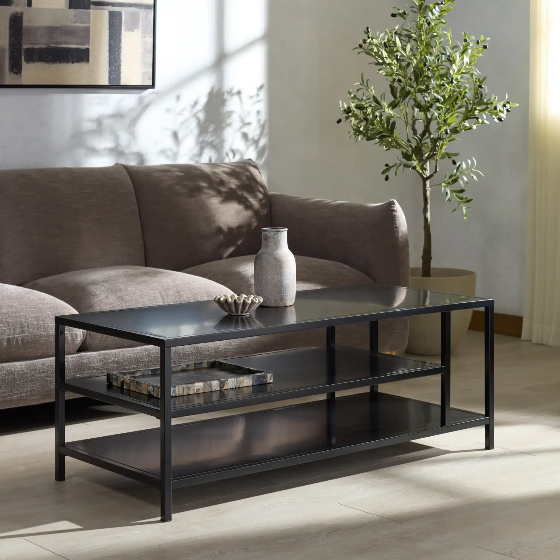 Hodge Metal Coffee Table in Black in a styled room