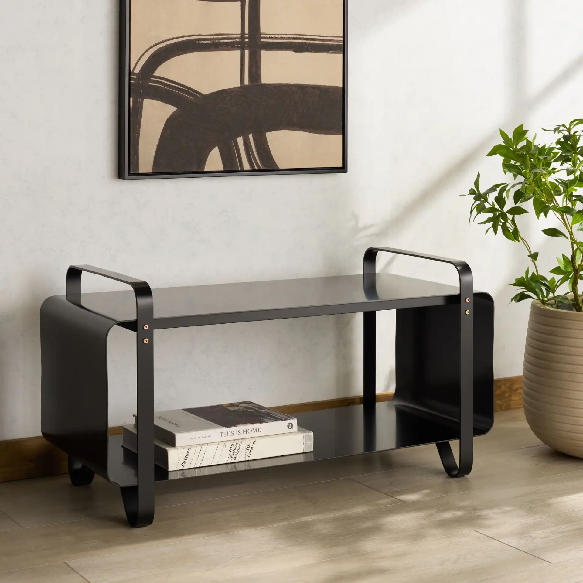 Fioretti Metal Bench in Black in a styled room