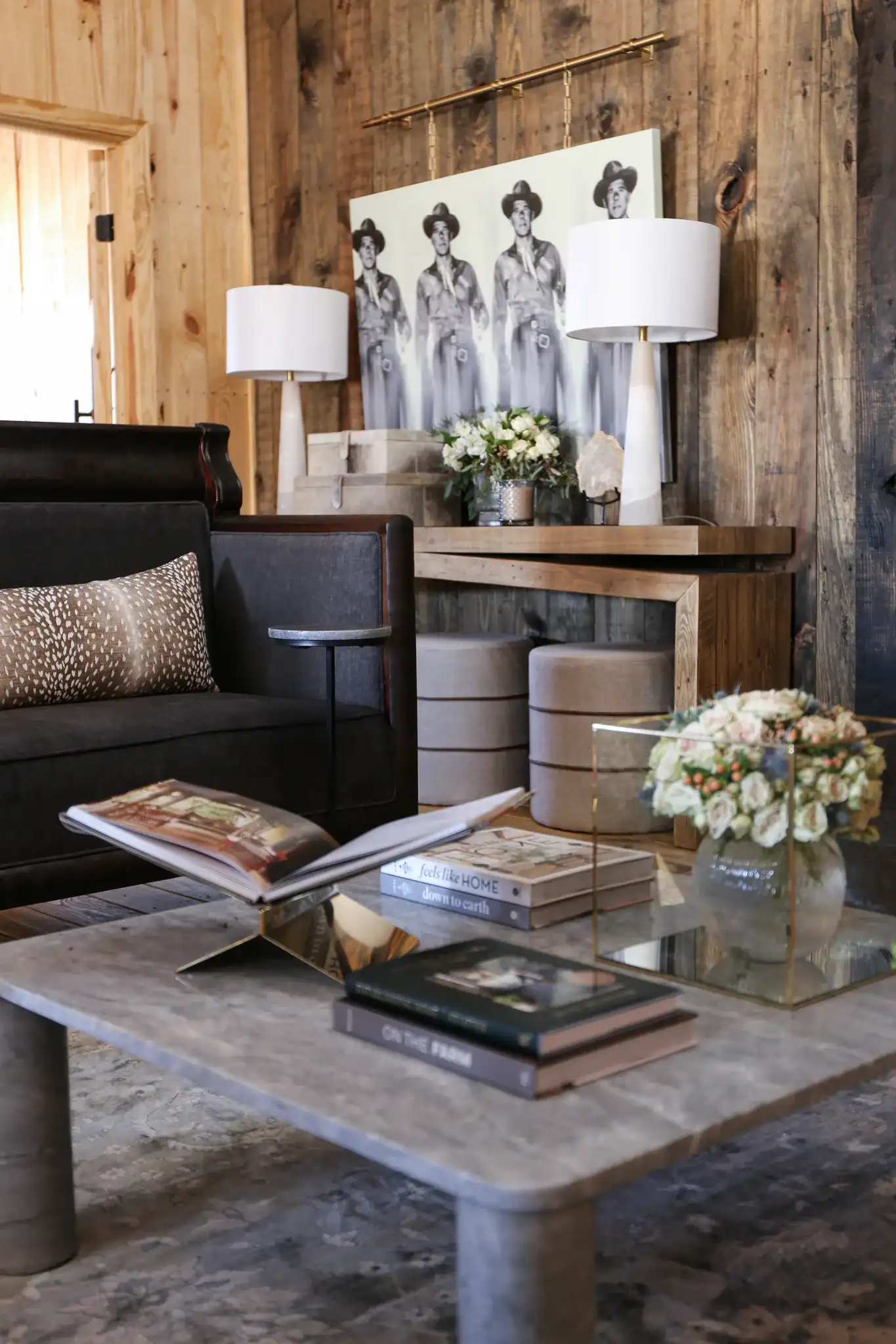 Nicoletta Marble Coffee Table in Light Gray in a styled room
