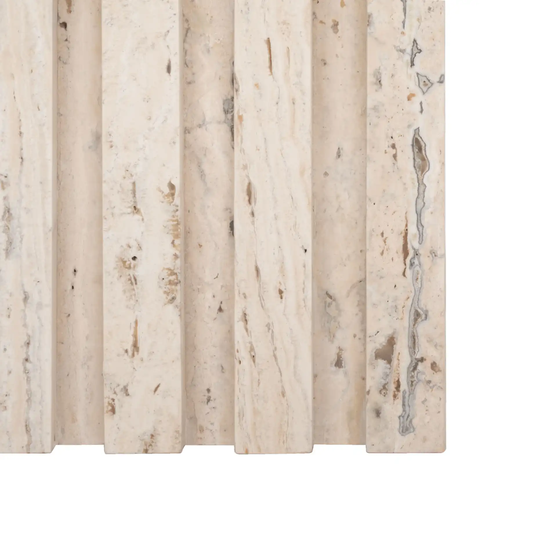 Olivia Square Travertine Accent Table in Brown, detail view