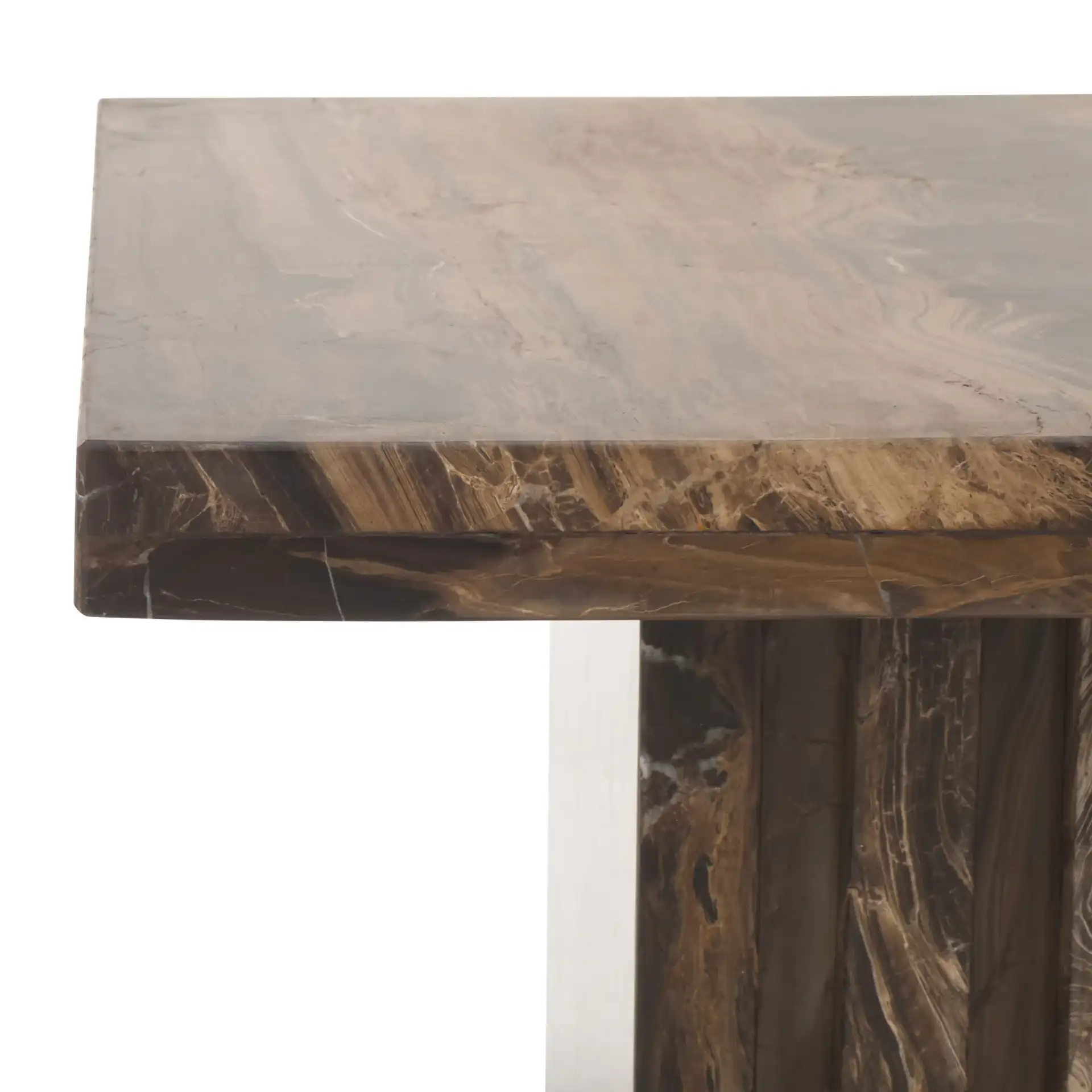 Olivia Square Travertine Accent Table in Brown in a styled room