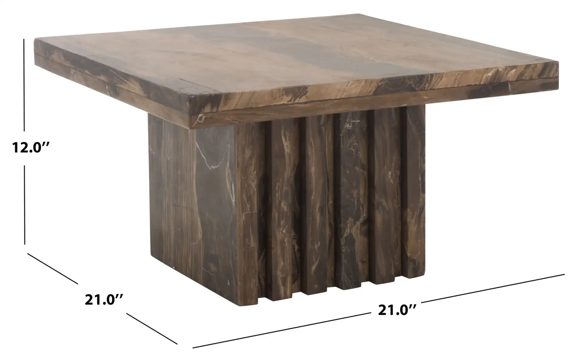 Olivia Square Travertine Accent Table in Brown, detail view