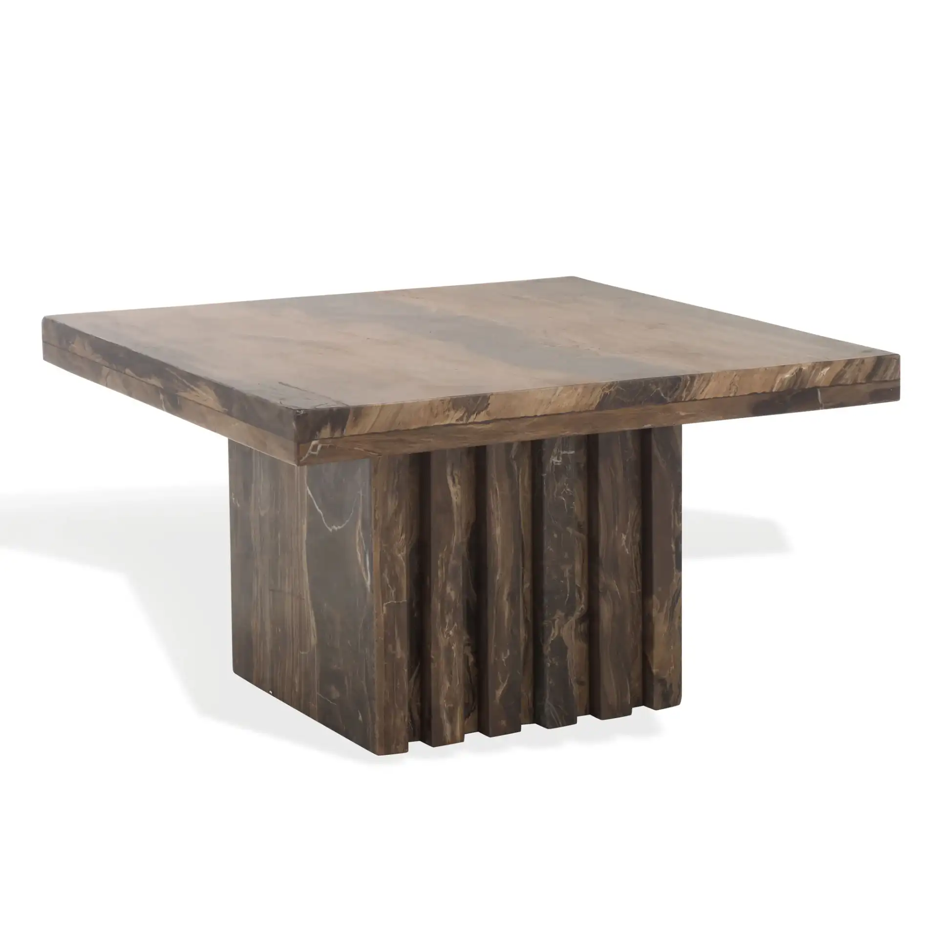 Olivia Square Travertine Accent Table in Brown, detail view
